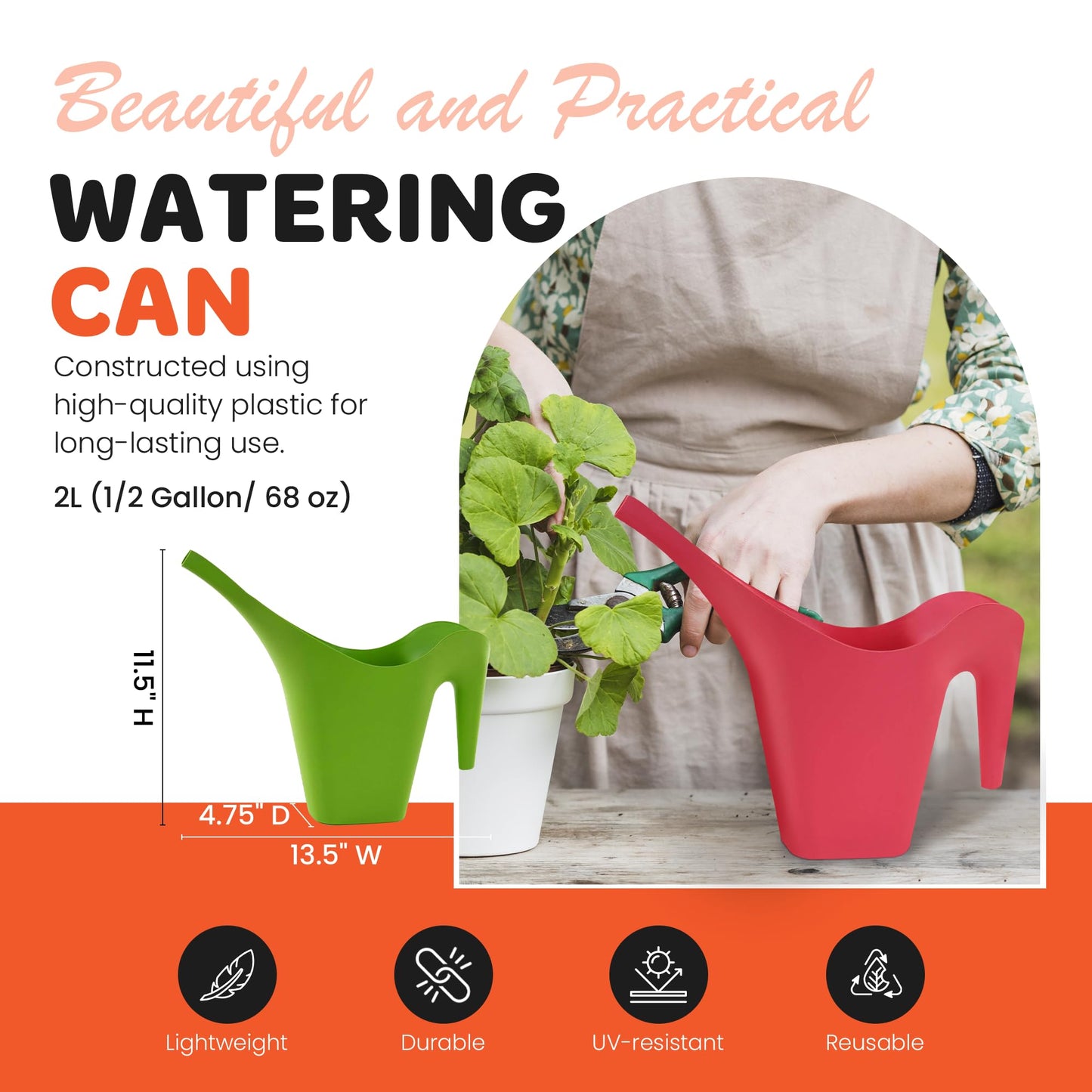 Mintra 1/2 Gallon Plant Watering Can, Long Spout Plastic Water Pitcher for Indoor & Outdoor Use, Durable & Lightweight Water Can for Watering Flowers & Potted Plants, 1 Pack, 2L/68 oz – Blue