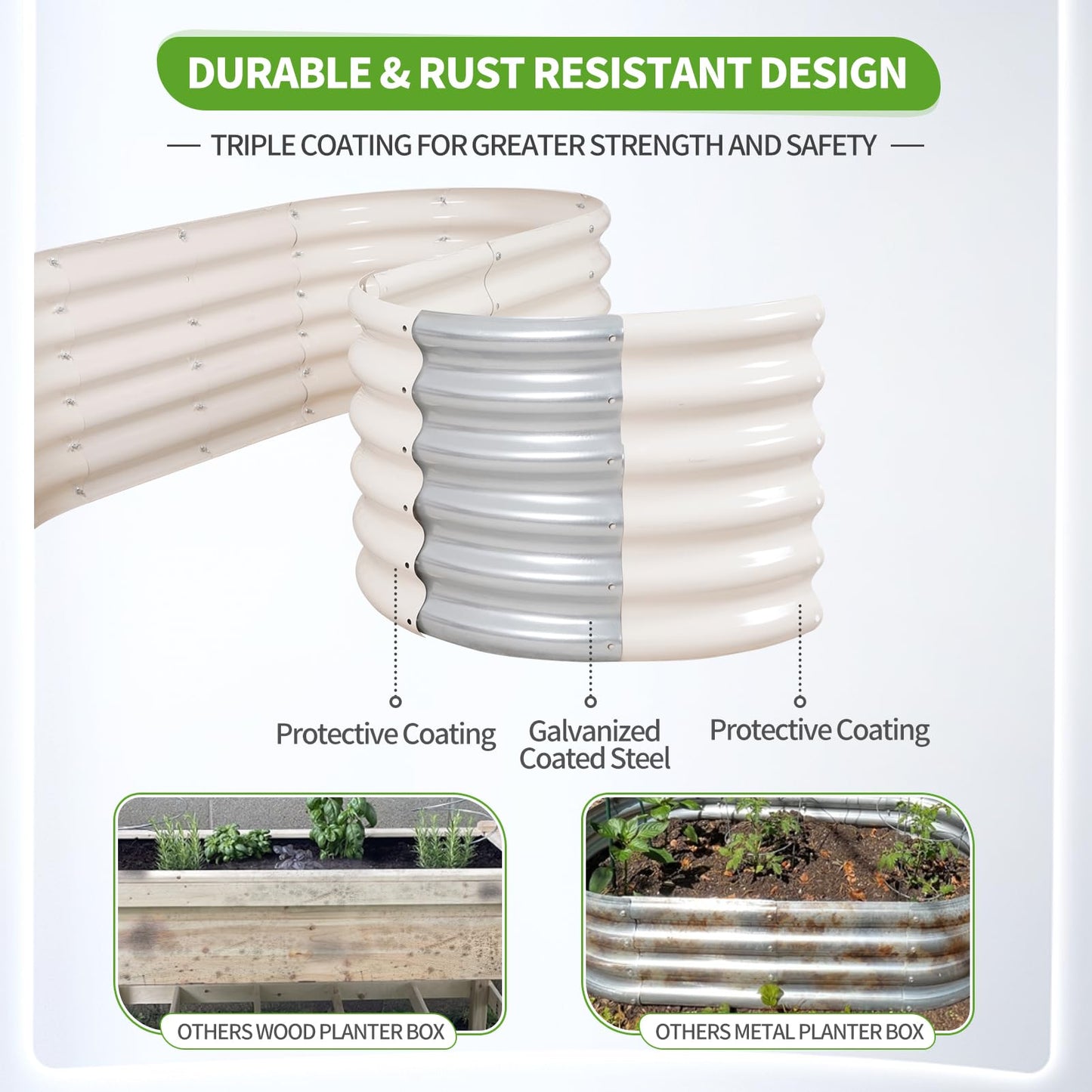 Permade Galvanized Raised Garden Bed Outdoor- 2 Pcs Raised Beds for Gardening| Metal Planter Box, Steel Raised Garden Bed Kit with Gloves for Vegetables, Flower, Herbs (6x2x1.4FT, White)
