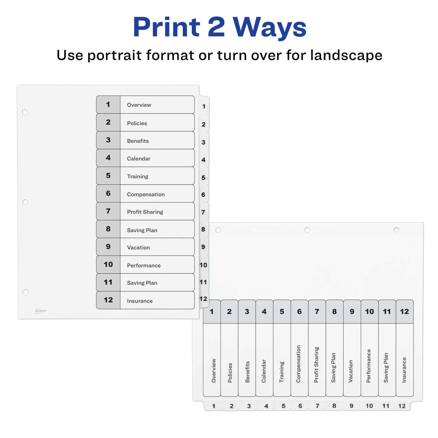 Avery Dividers for 3 Ring Binders, 12 Tabs per Set, Customizable Table of Contents, Classic White Tabs, Great for Organizing Reports, Projects, and More (3 Sets of 11078)