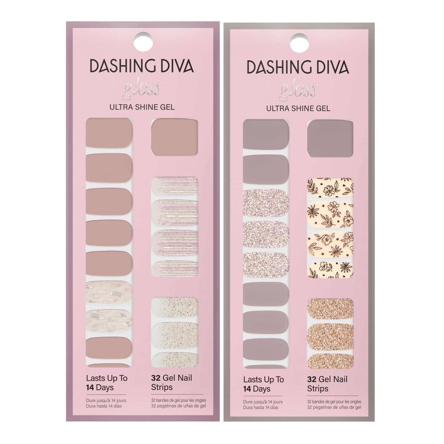 Dashing Diva Gloss Nail Strips Bundle - The Best Sellers Collection - Lavender Dreams & After Glow - UV Free, Chip Resistant, Long Lasting Gel Stickers - Contains 2 Sets