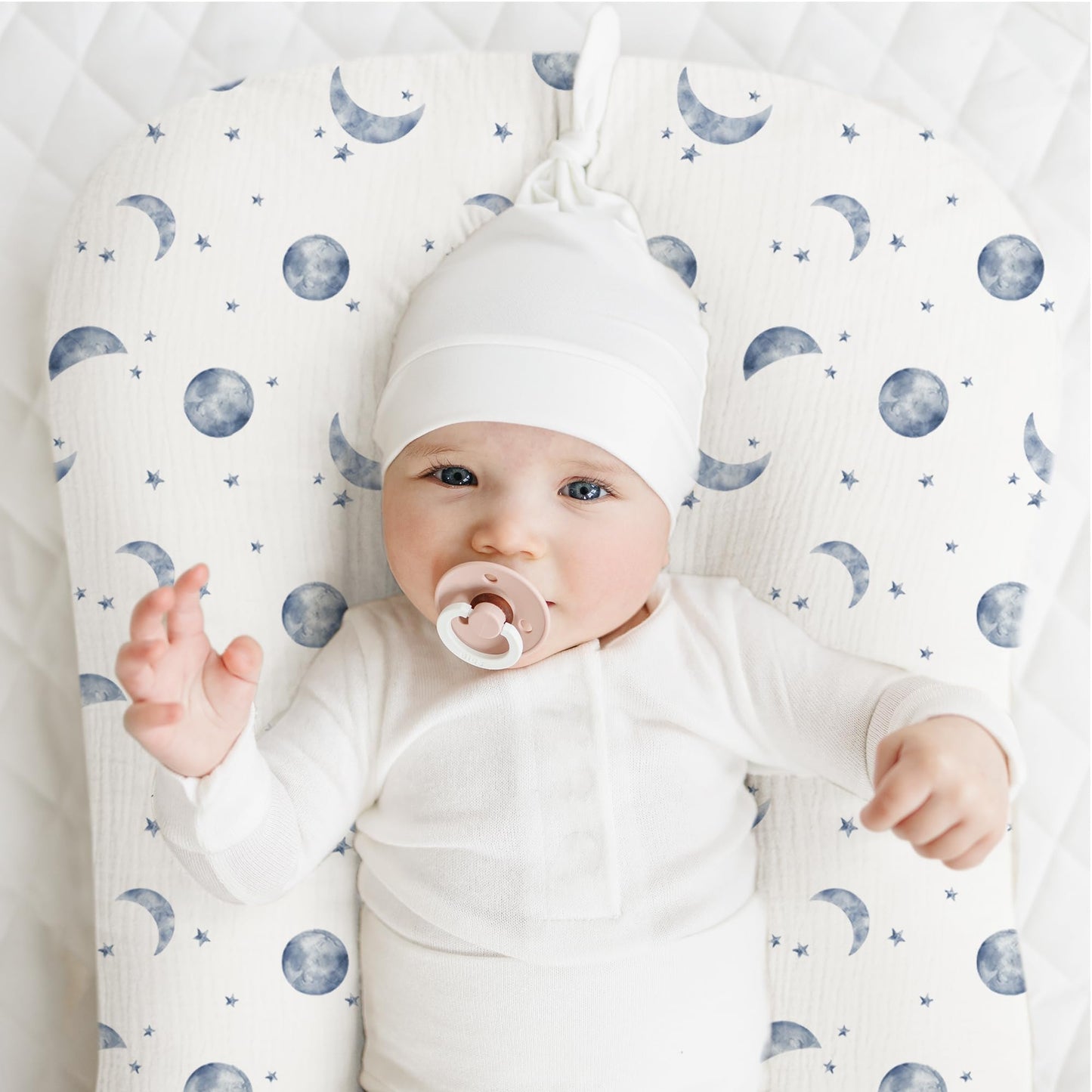 Konssy Muslin Baby Lounger Cover 2 Pack, 100% Cotton Newborn Lounger Cover, Soft and Breathable Lounger Cover for Boys Girls, Covers Only (Planet,Navy)