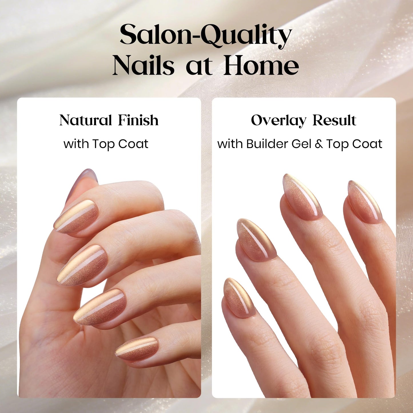 Beetles Cat Eye Press on Nails, Motion Glow Short Almond Nail Tips Set, Full Cover Fake Nail Tips Soft Nail Gel Extensions for Nail Art, 160PCS 16 Sizes, Salon Quality Look DIY Manicure Luster Glow