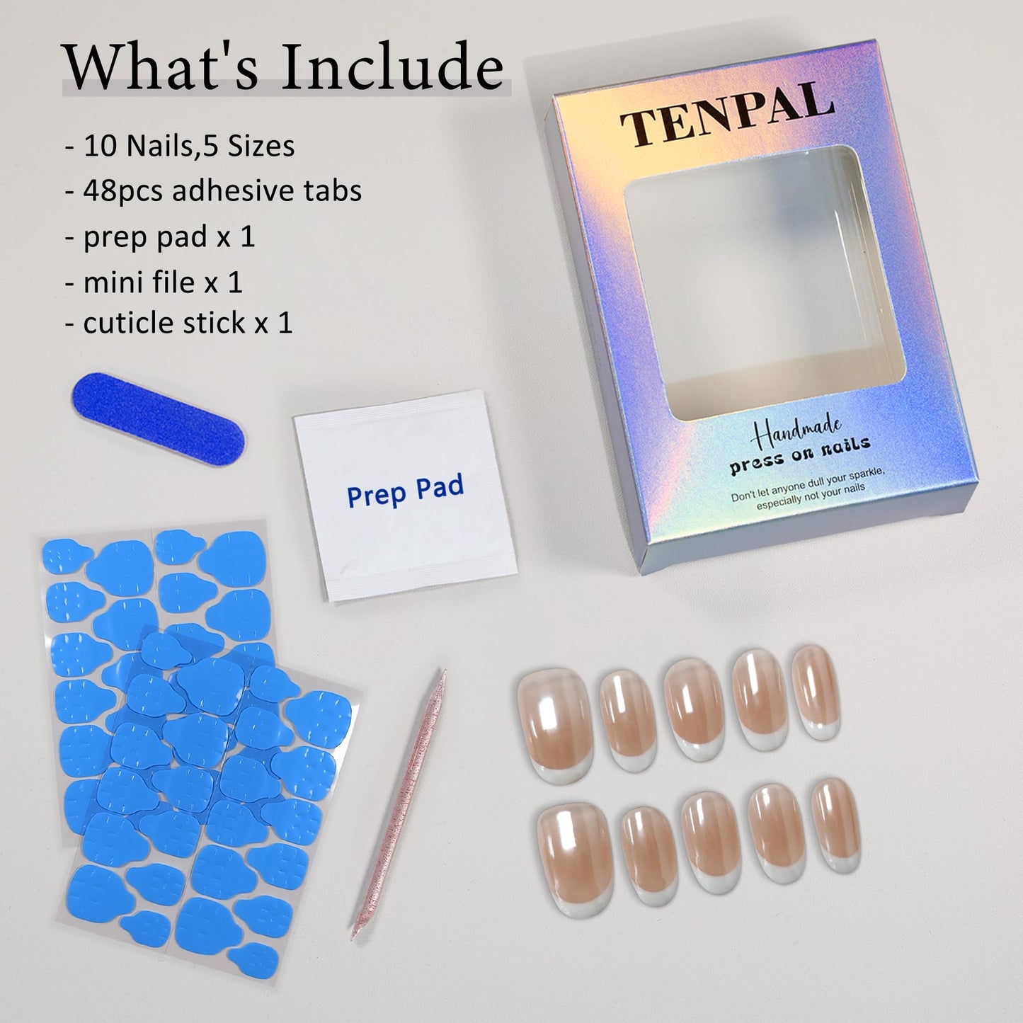 TENPAL Aurora Pearl white French Tips Press on Nails Short Oval Minimalist & Reusable False Nails for Everyday Luxury | Clean Chic Style（M)