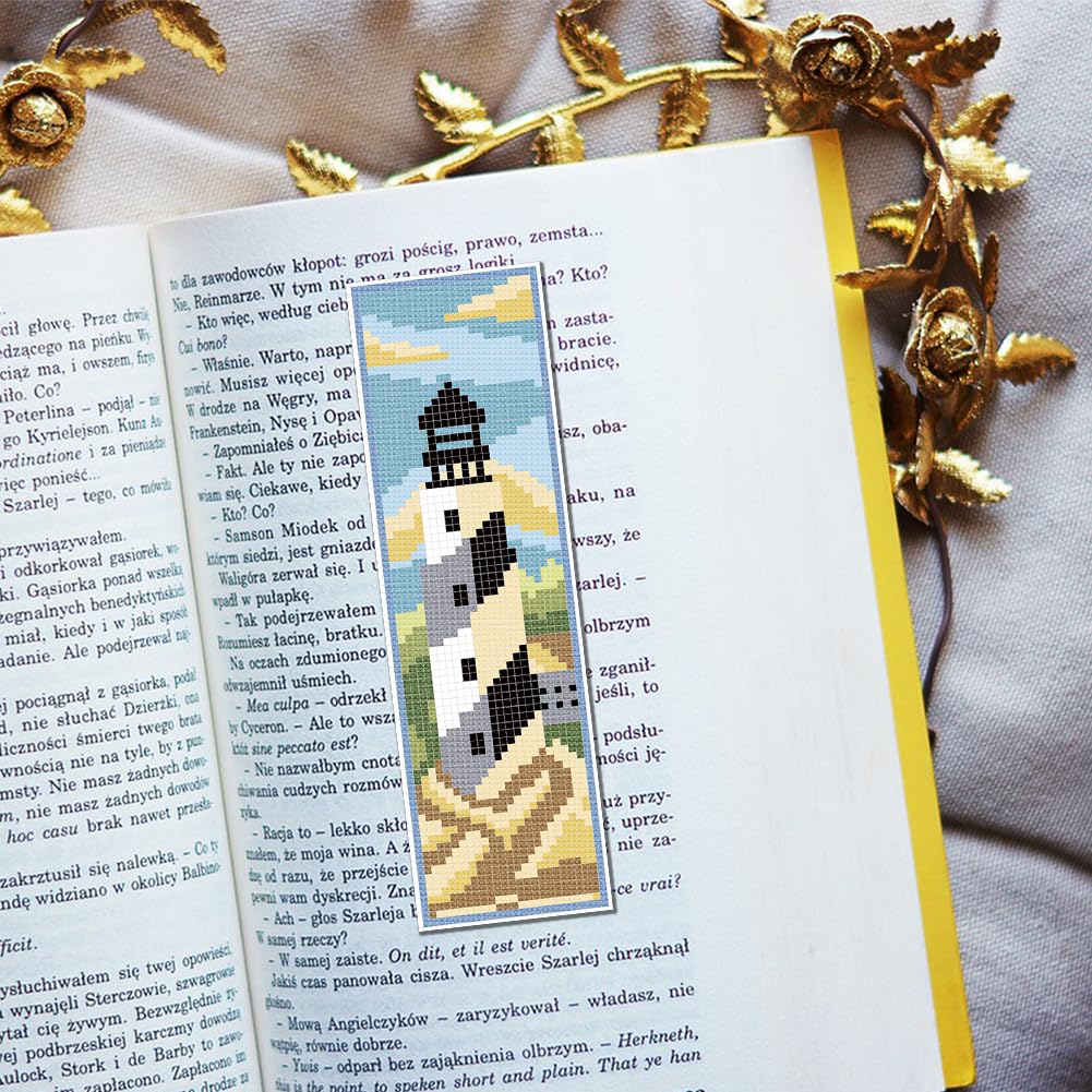 FREEBLOSS 6 Set Bookmark Cross Stitch Kits Cross Stitch Bookmark Kit with Instructions Lighthouse Scenery Pattern Embroidery Kit for Beginners Bookmarks Making Kit for Gift