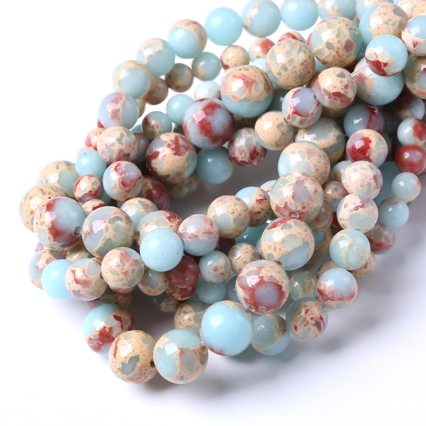 45PCS 8MM Natural Longevity Mountain Beads Round Loose Stone Beads for Jewelry Making DIY Energy Stone Healing Power Bracelet 15"