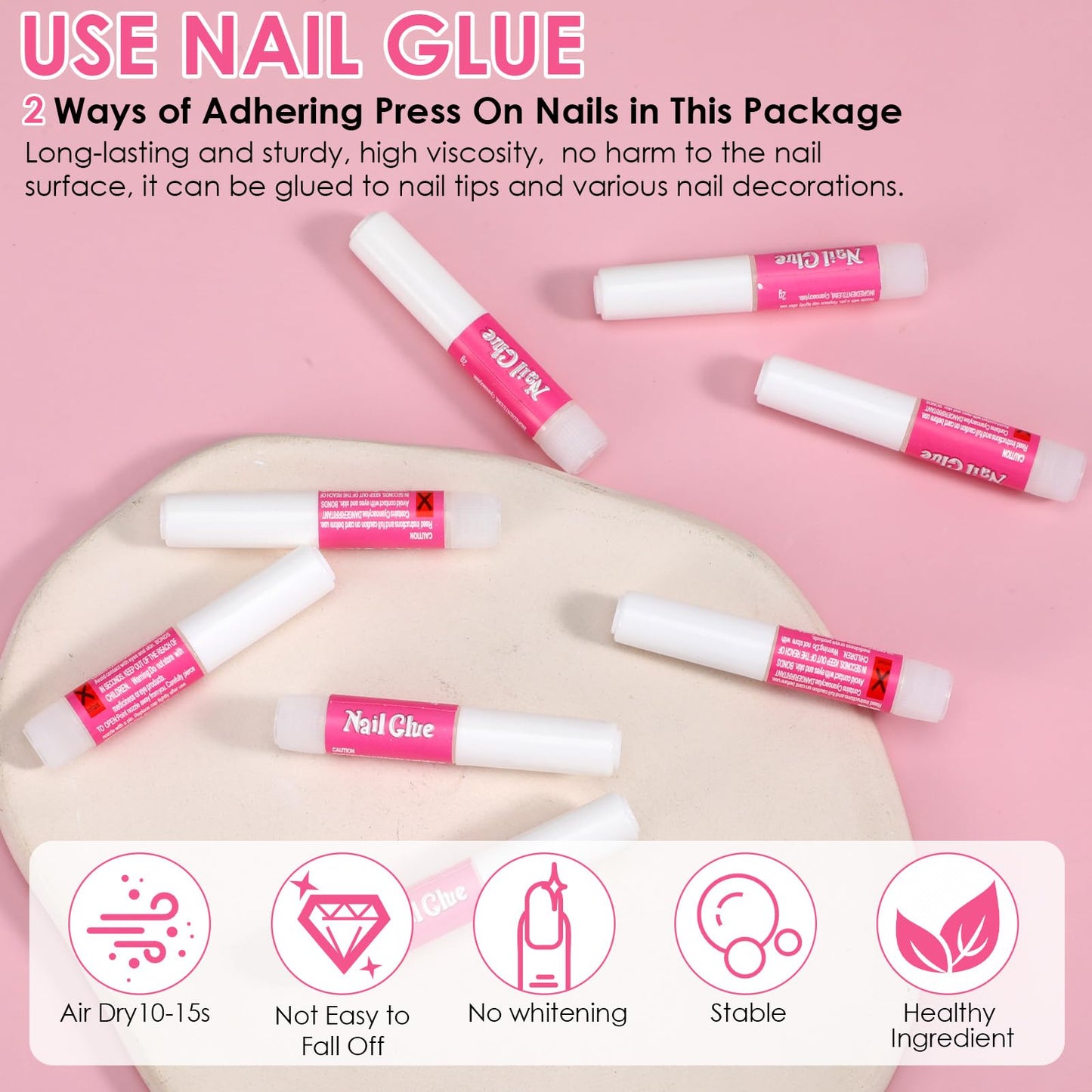 100PCS Press on Nail Tool Kit, Nail Prep Kit with Nail Glue, Adhesive Tabs, Mini Nail File, Acrylic Sticks, Prep Pads for Press on Nail Art Starters Press On Nail Packaging for Salon Business