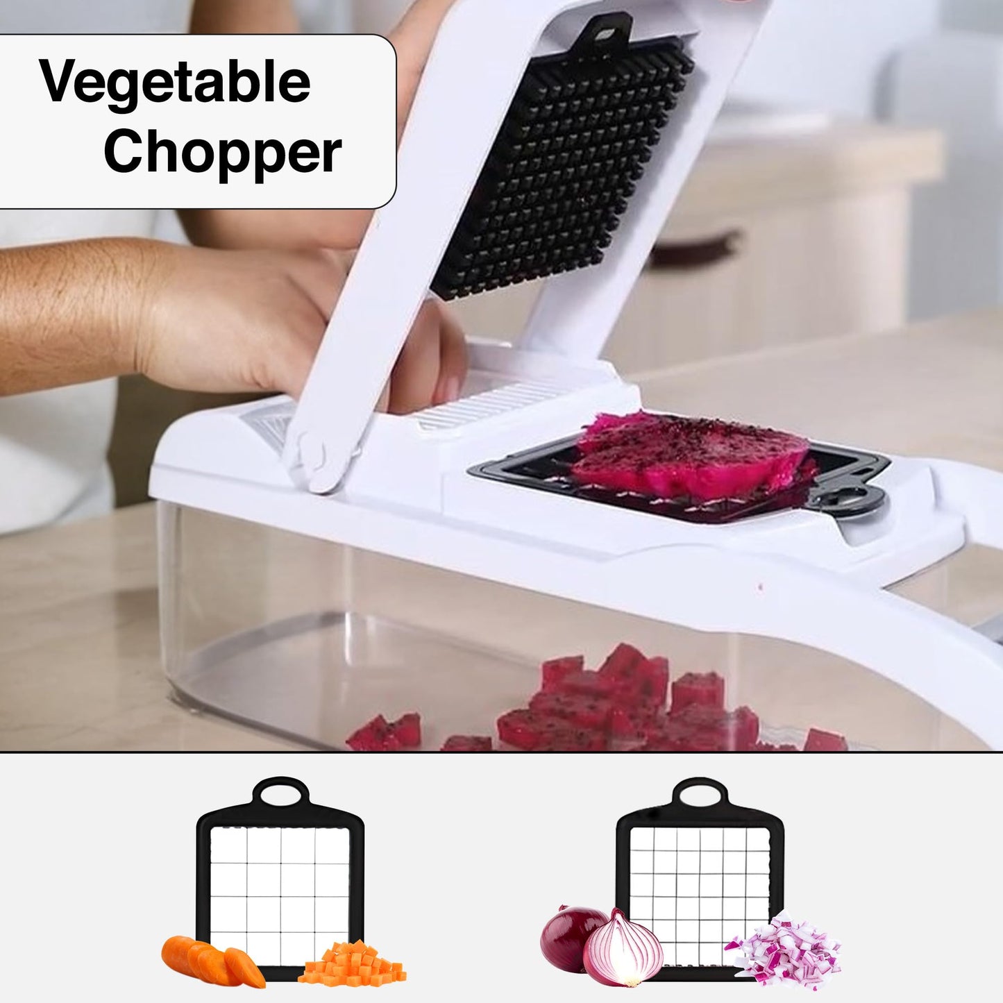 ISHKITCH 16-in-1 Vegetable Chopper & Mandoline Slicer – Multi-Blade Food Dicer, Onion Chopper, Veggie Cutter with Stainless Steel Blades, Dishwasher Safe Kitchen Tool
