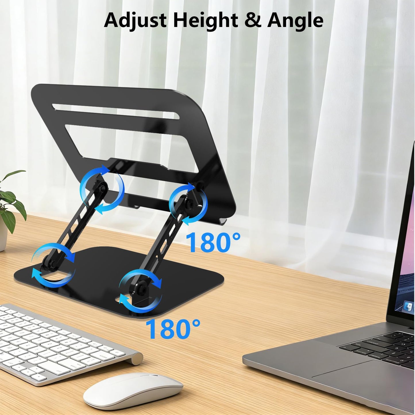 TAPMEI Adjustable Laptop Stand, Ultra Stable Metal Base Ergonomic Foldable Computer Riser for Desk Compatible with MacBook Pro/Air Notebook All Laptop Under 16 Inches (Black)