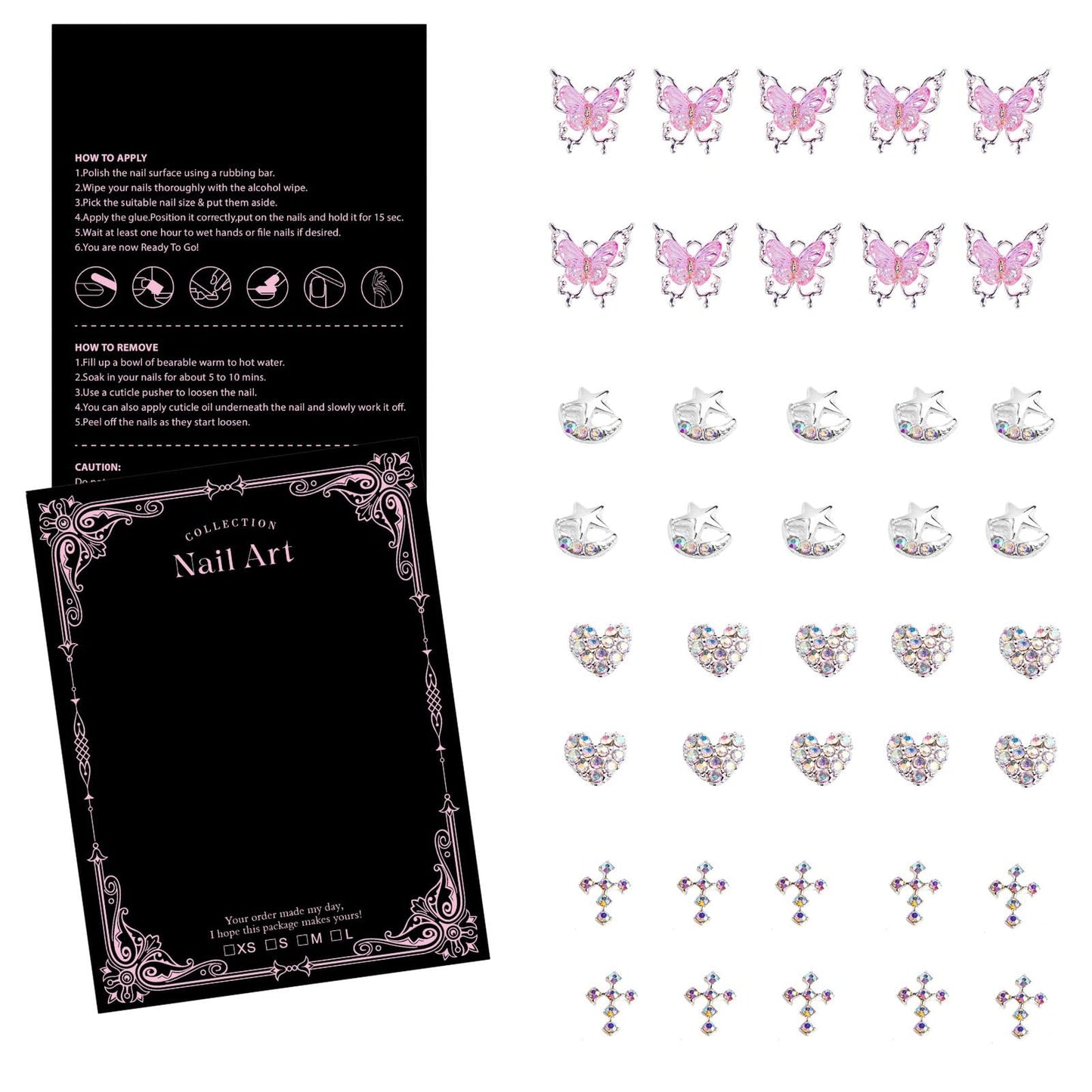Y2K Press On Nails Packaging Kit+ Nail Charms Bundle