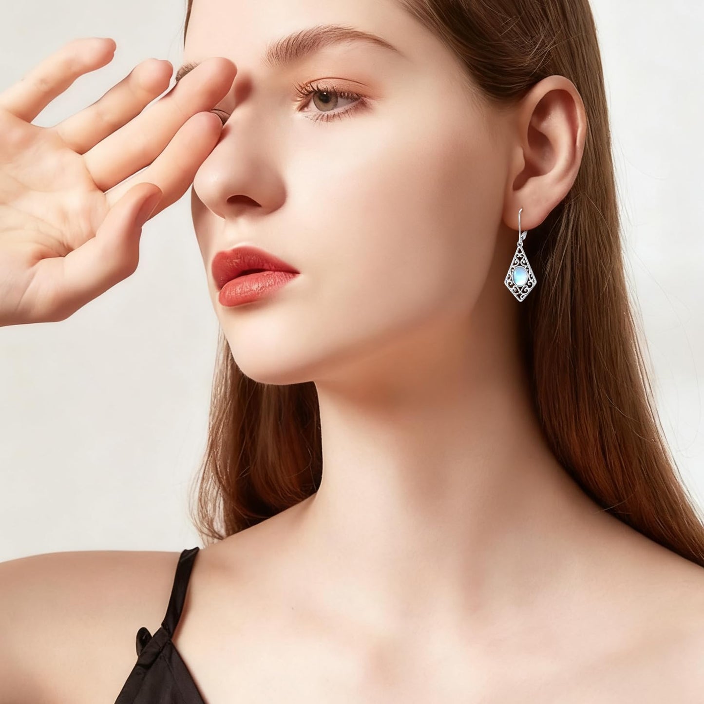 CTIEIP Filigree Moonstone Earrings for Women 925 Sterling Silver Teardrop Moonstone Dangle Earrings Jewelry Gift for Her Mom
