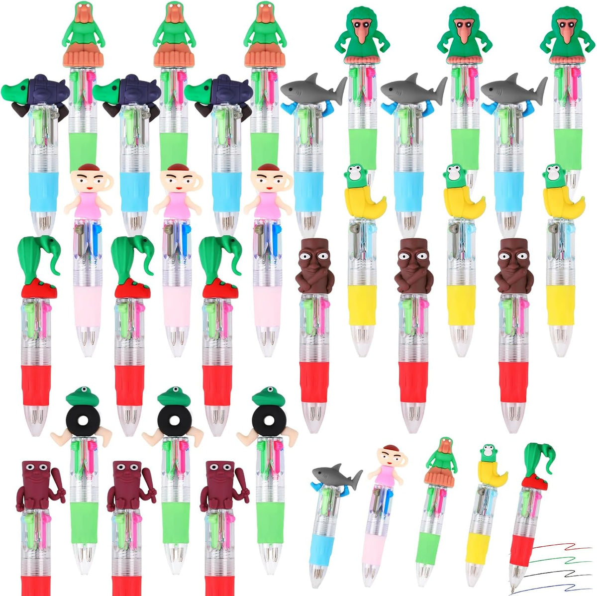CZWZ 30Pcs Mini Multicolor Pens in One 4-in-1 Cute Pens Bulk for Kids, Ballpoint Pen for Birthdays and Children's Parties, Fun Gifts Assorted Ink Kawaii Pen(Brainrot)