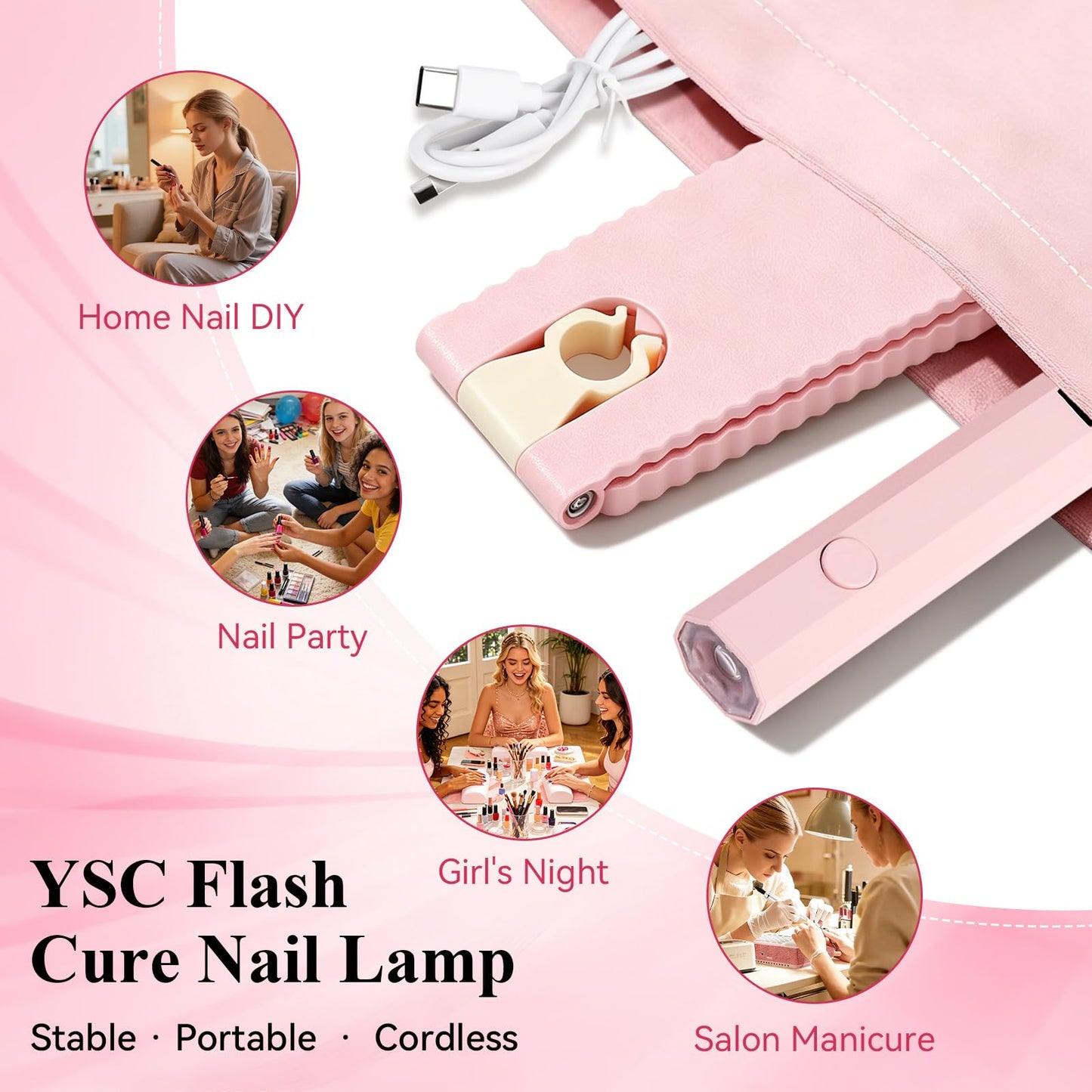 YSC Handheld UV Light for Gel Nails, Mini Portable Cordless UV Pen Light for Nails with Stands and LCD Display, Fast Flash Curing Nail Dryer for Home Salon & DIY Manicure