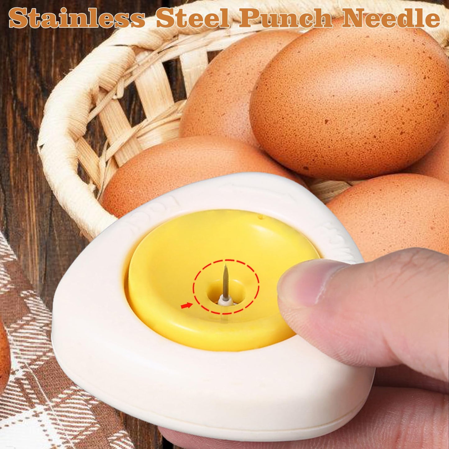 2-in-1 Egg Peeler & Poker - Hard Boiled & Raw Eggs, Safety Lock, Yellow
