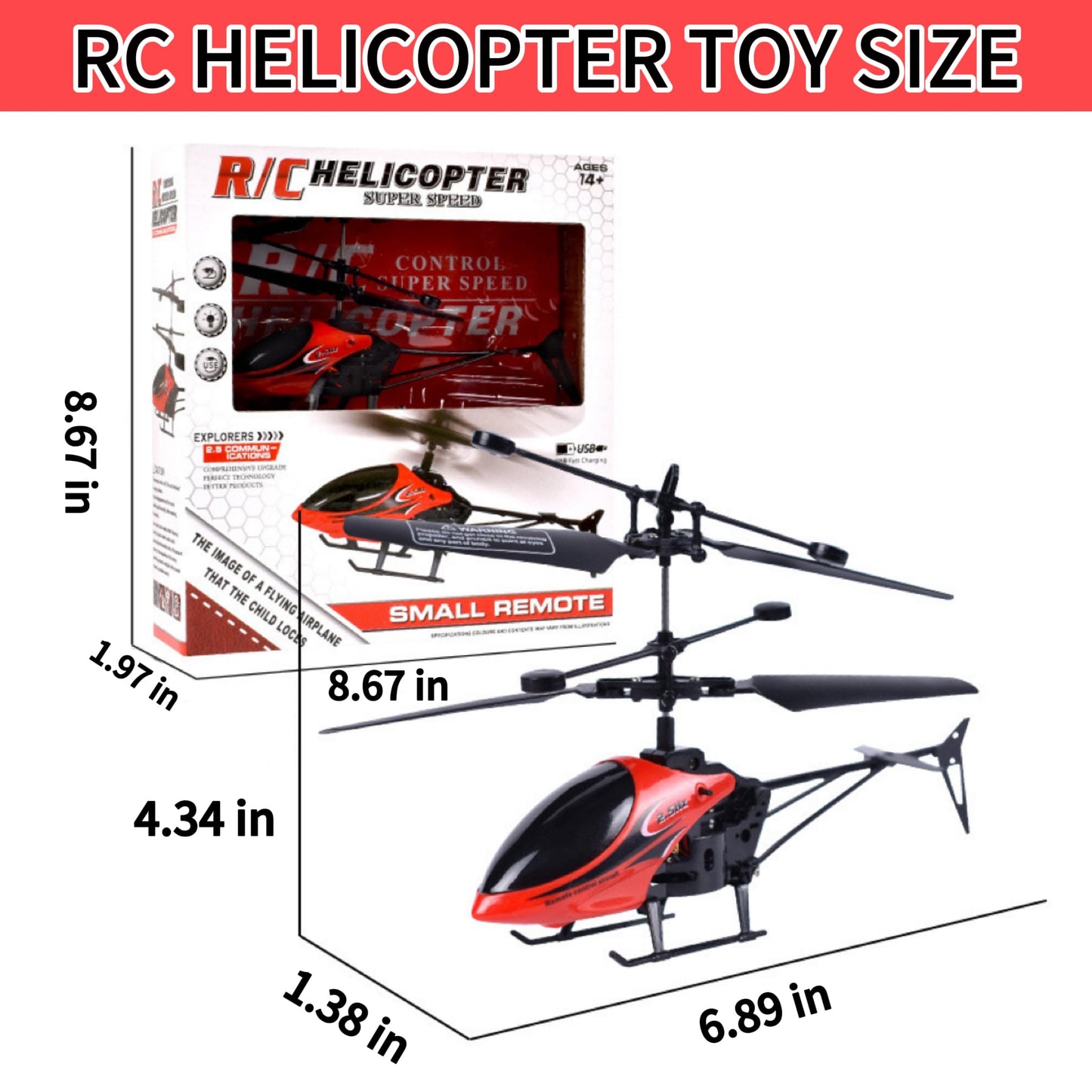 YAWEVEAY Remote Control Helicopter Toy, 2-Channel, 2.4 GHz, 2 Speeds, Up and Down Flying, Gift for Kids, Red