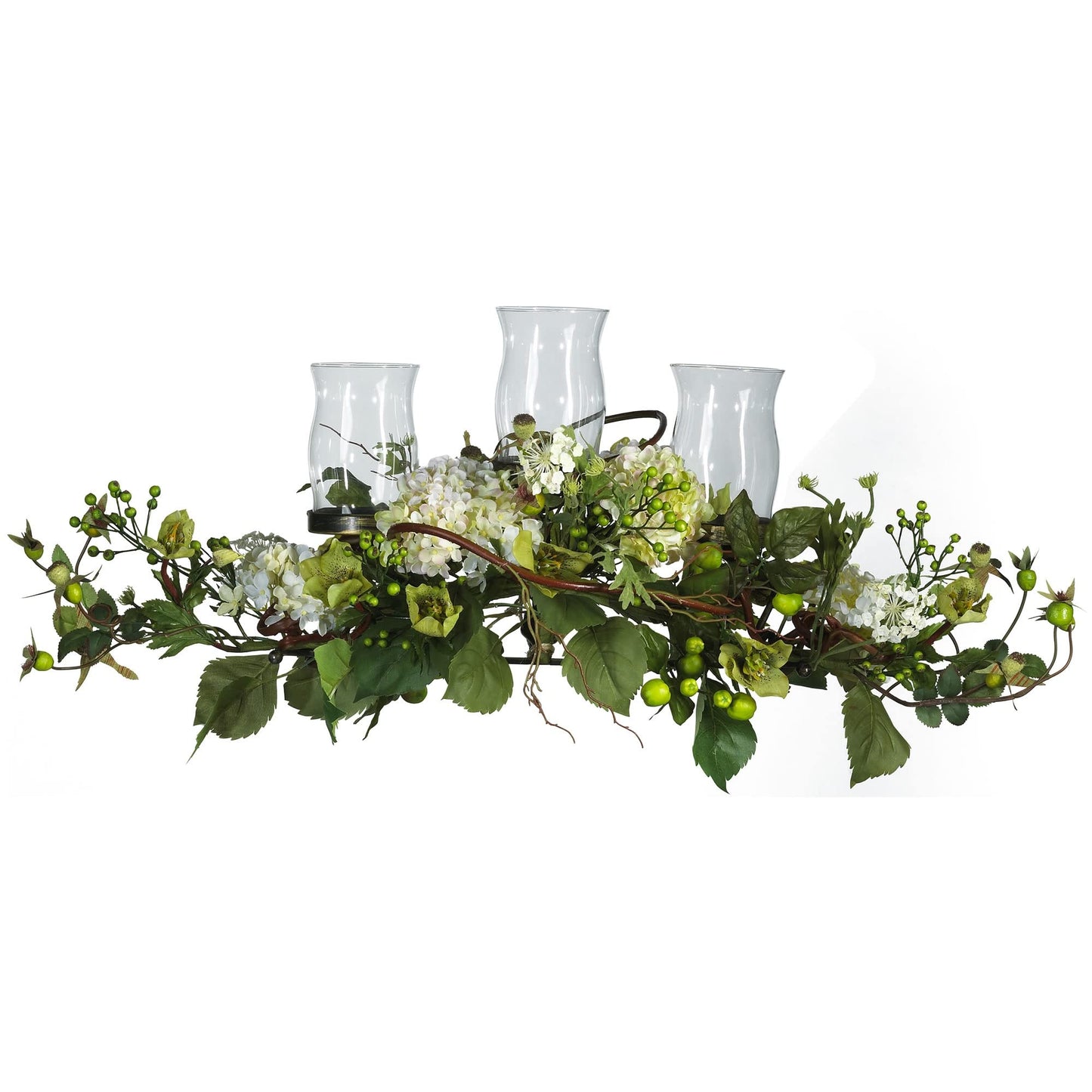 Nearly Natural 4634-CR Hydrangea Triple Candleabrum Centerpiece, Cream 29" x 10.25" x 10.25"