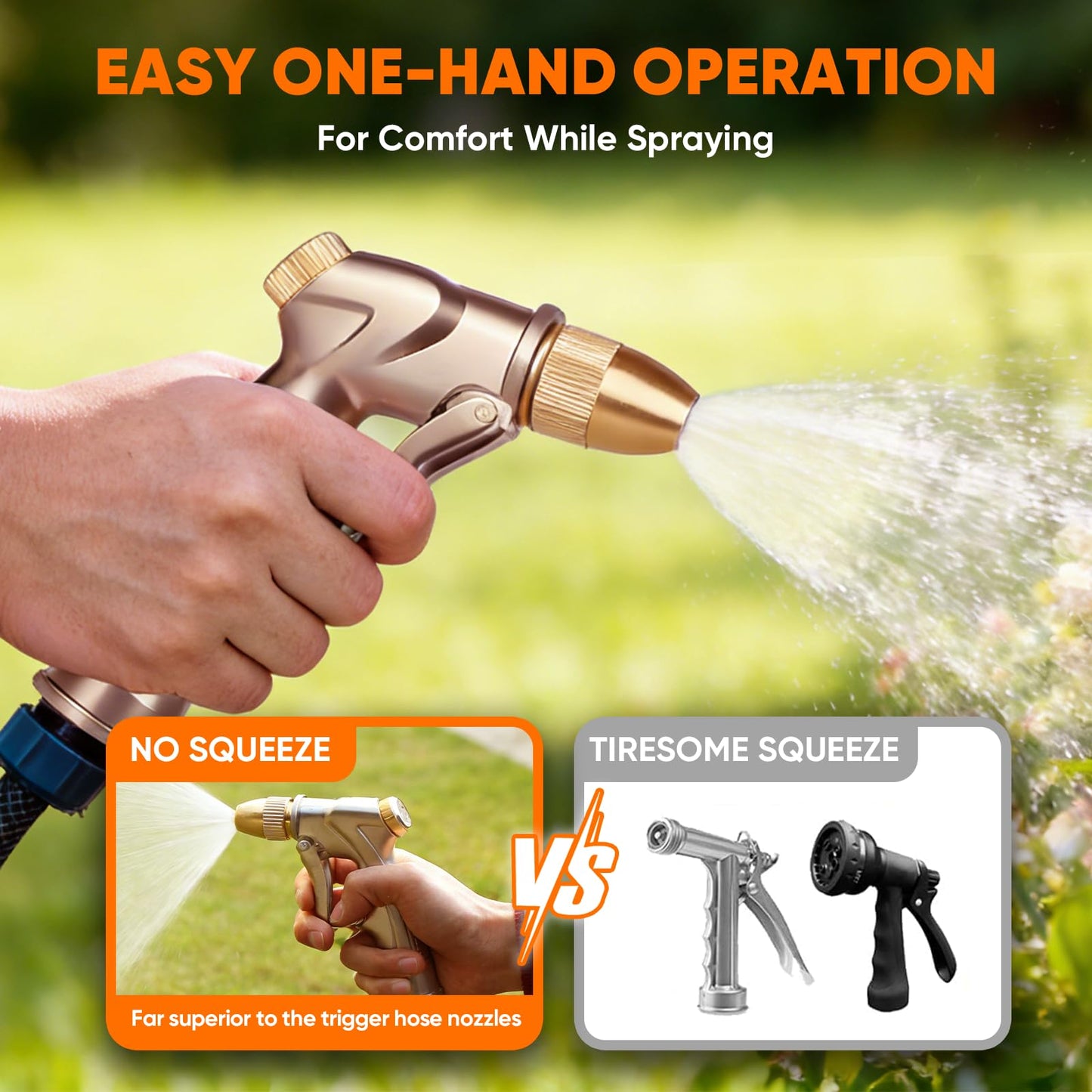 Garden Hose Nozzle, Heavy-Duty Outdoor Water Sprayer with 4 Spray Patterns Leak-Proof Brass Nozzle for Watering Plants, Car Washing, Pet Bathing