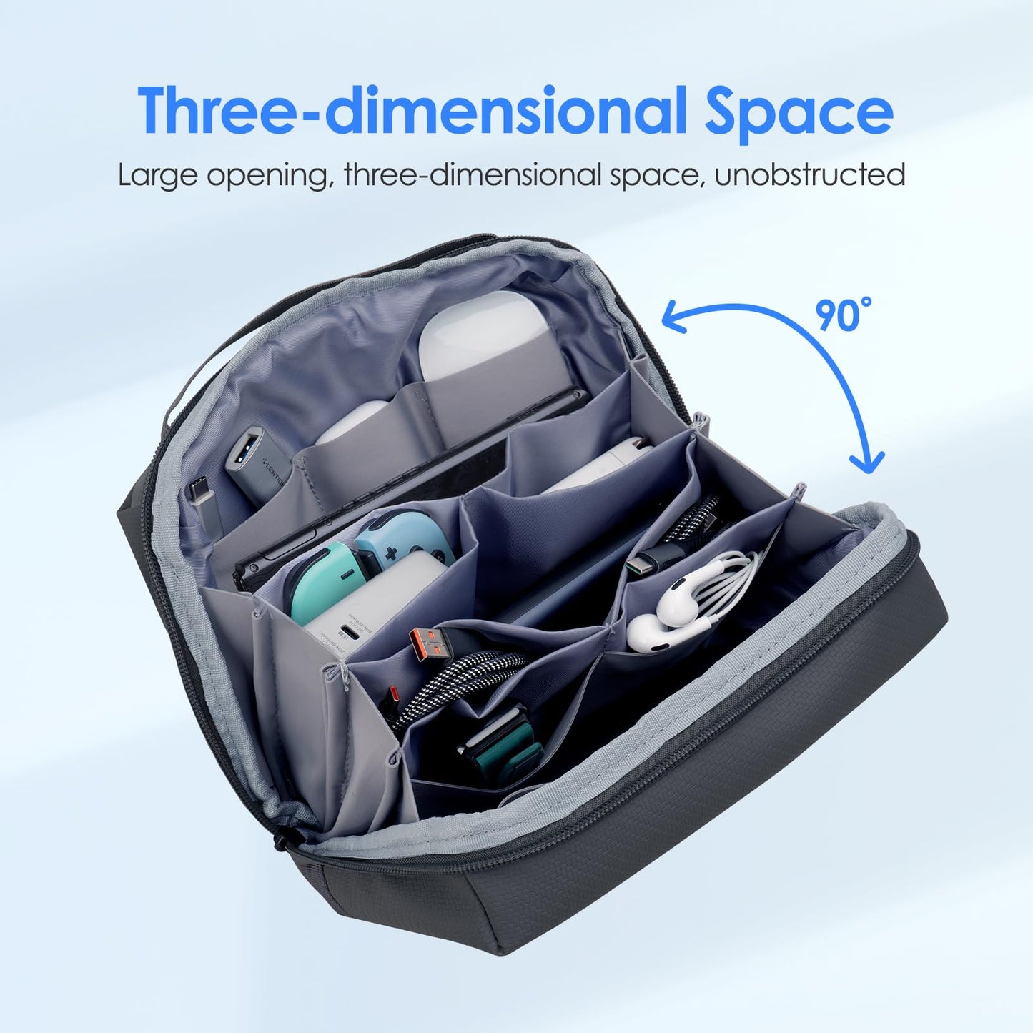 LENTION Premium Electronics Organizer Case with Handle, Large Multi-Compartment Travel Tech Bag for Tablet, Macbook Chargers, Cables, AirPods, Hard Drive Case Waterproof Travel Accessory(M372 Black)