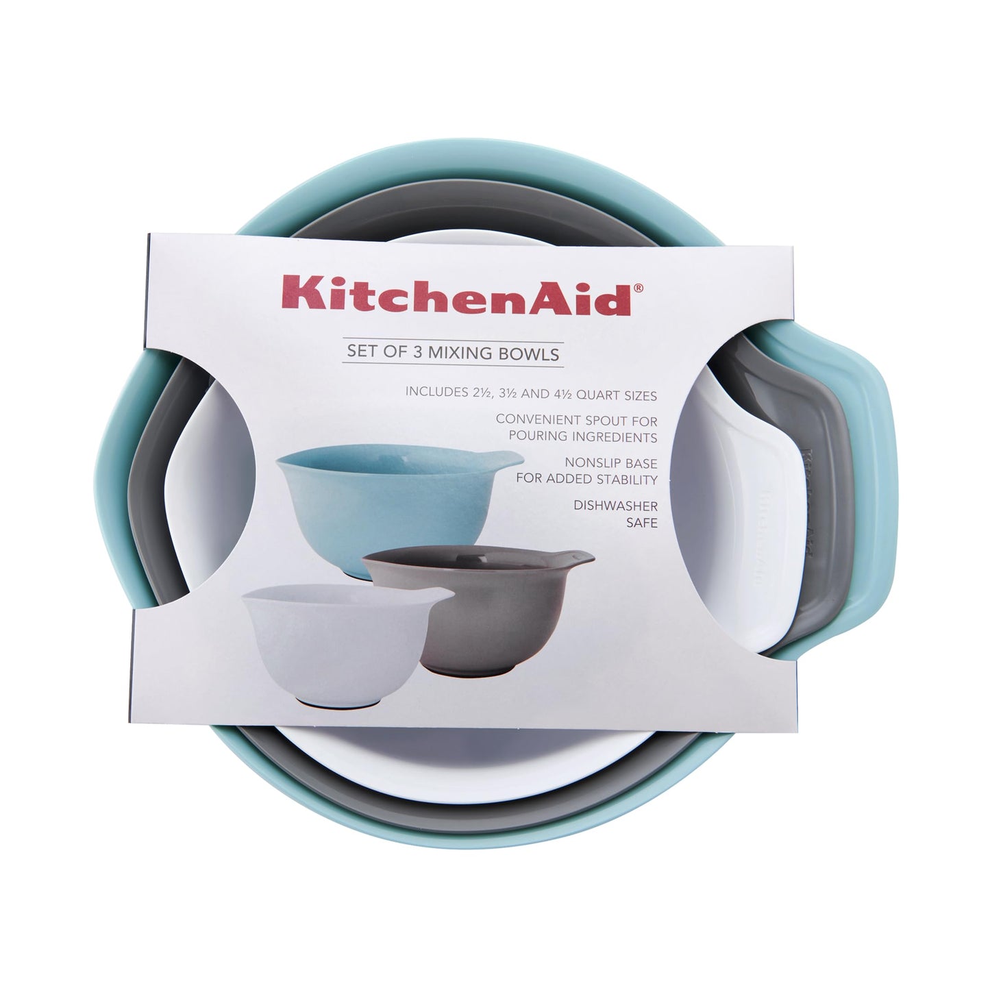 KitchenAid Universal Nesting Plastic Mixing Bowls, Set of 3, 2.5 quart, 3.5 quart, 4.5 quart, Mulitcolored