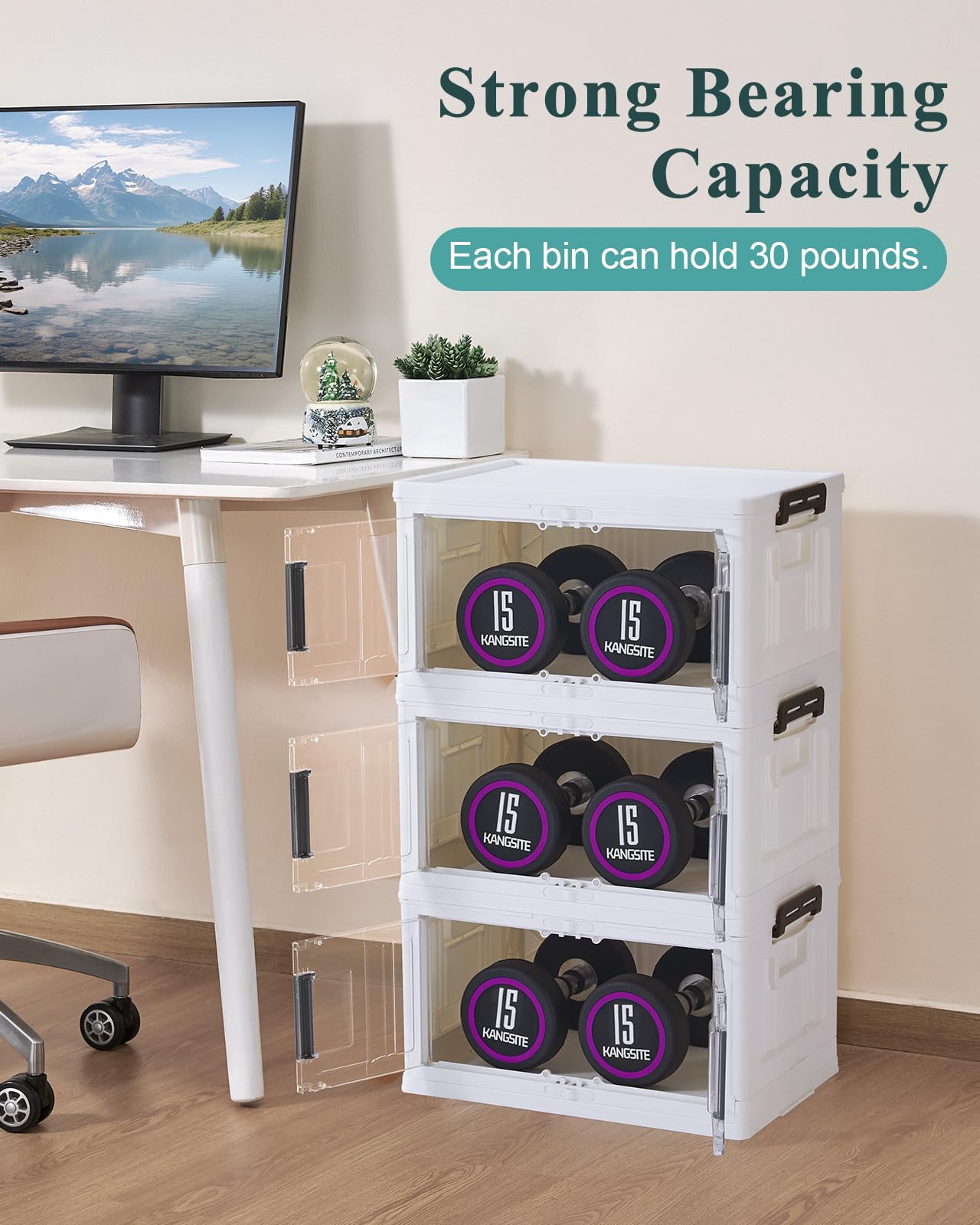 OlarHike 23QT Stackable Storage Bins with Lids - Folding Storage Box with Doors and Wheels, Collapsible Plastic Storage Bins for Closets and Organization, Bathroom, Office, Gifts, 3 Pack Cubes