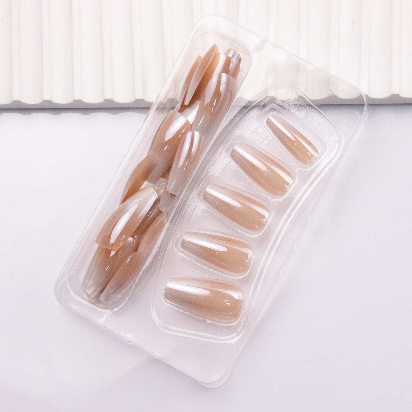 Square Press on Nails Ombre Fake Nails Chrome False Nails Glossy Medium Artificial Acrylic Nail Press ons Full Cover Stick Glue on Nails for Women Manicure Decoration 24Pcs