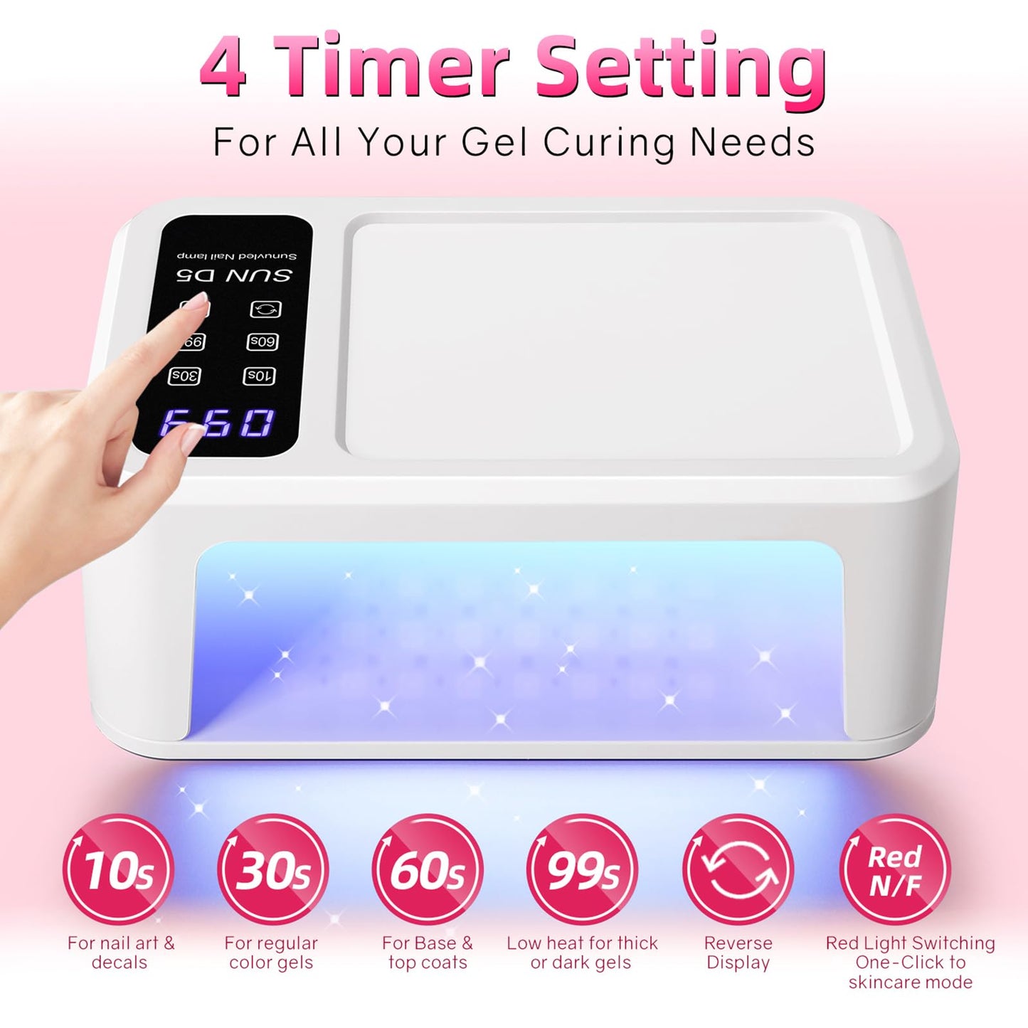 UV Light for Gel Nails, 120W UV LED Nail Lamp with 140 Beads, Fast Curing Professional Nail Dryer, Two-Hand Design, Red Light Skincare, Auto Sensor, LCD Display, 4 Timers for Fingernails & Toenails
