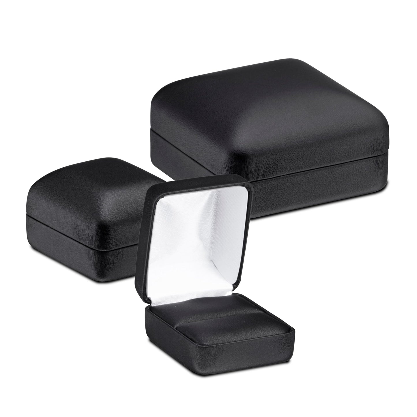 Necklace Gift Box – Luxury Black PU Leatherette Large Jewelry Display & Storage Case with Satin Lid and White Packer for Wedding, Anniversary & Engagement