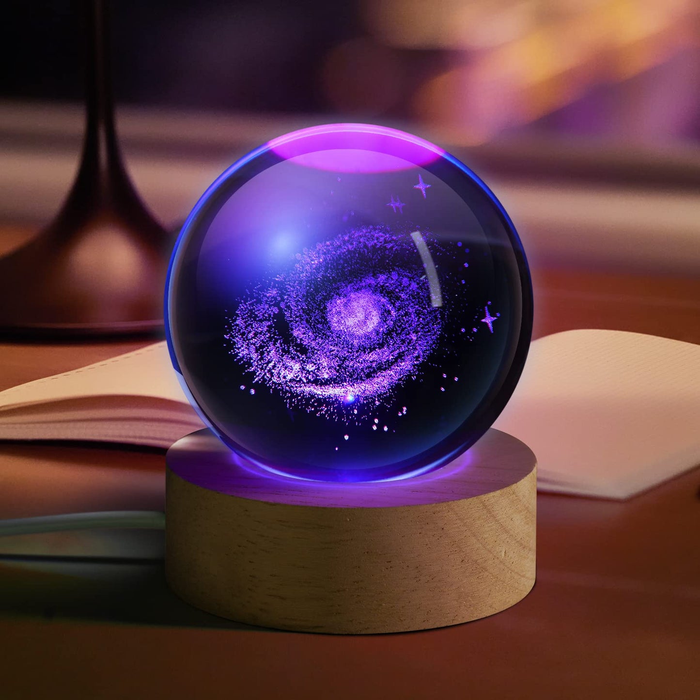JANARARY 3D Galaxy Crystal Ball Night Light for Gifts with Colorful LED Light Base, Color Changing Light with Remote as a Birthday Gift for Teens Boys and Girls, Galaxy Model