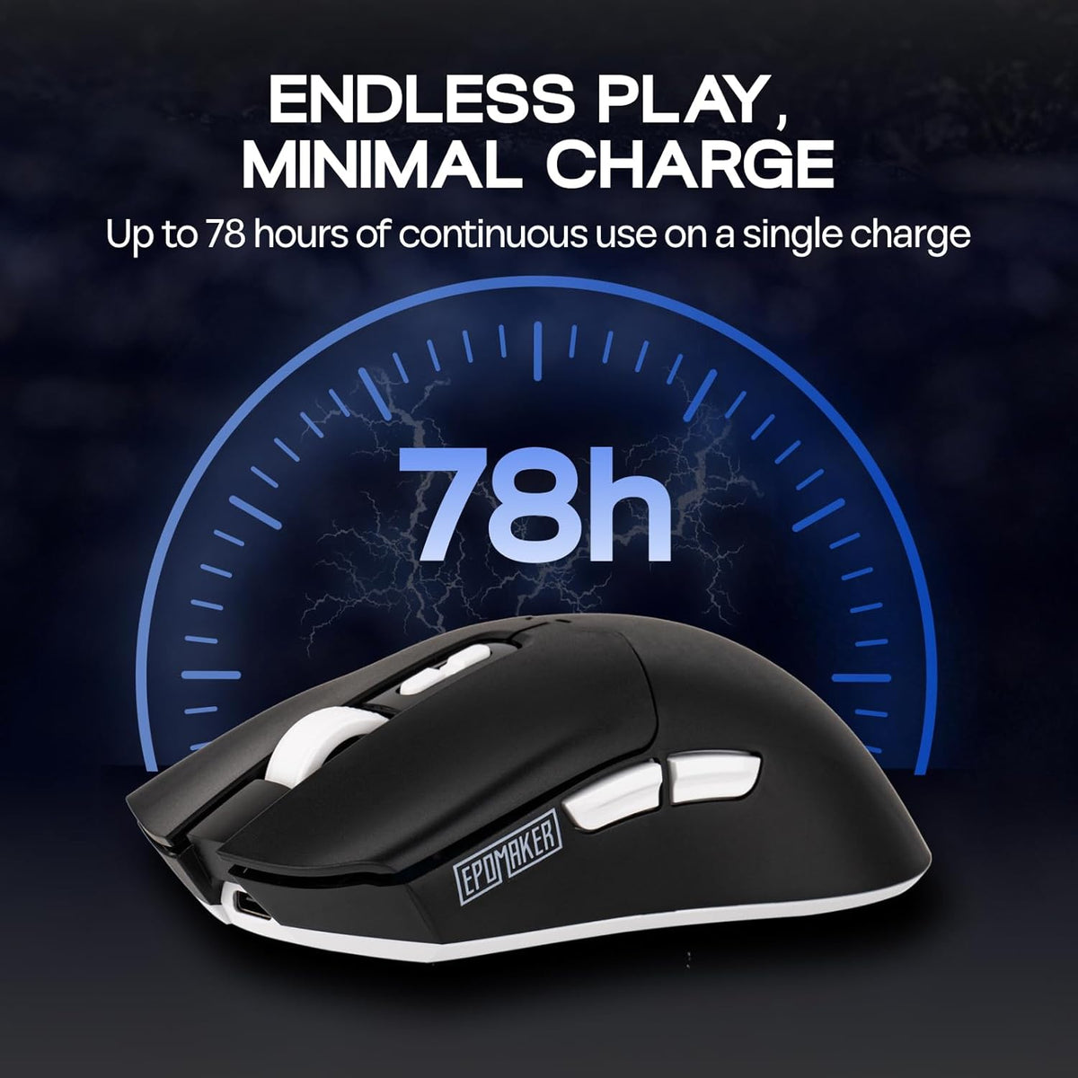 EPOMAKER Click Lite Wireless Gaming Mouse, 800 to 12,000 DPI Adjustable, PAW3311 Sensor, 500mAh, 59g, 2.4G/BT/USB-C Rechargeable Wireless Mouse with 5 Programmable Buttons for PC/Mac/Linux (Black)