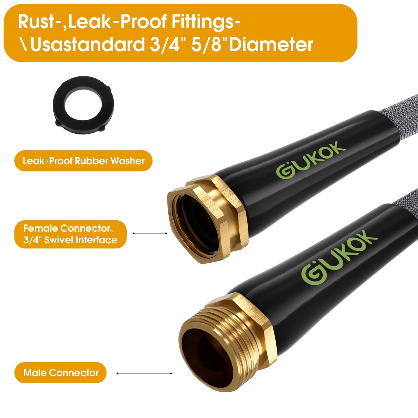 GUKOK Garden Hose 100 FT, Non-Expanding Water Hose, Ultra-Light & Flexible, Burst-Resistant, Kink-Free, High-Pressure Garden Hose All-Weather Use for Lawns, Gardens, and Outdoor Cleaning