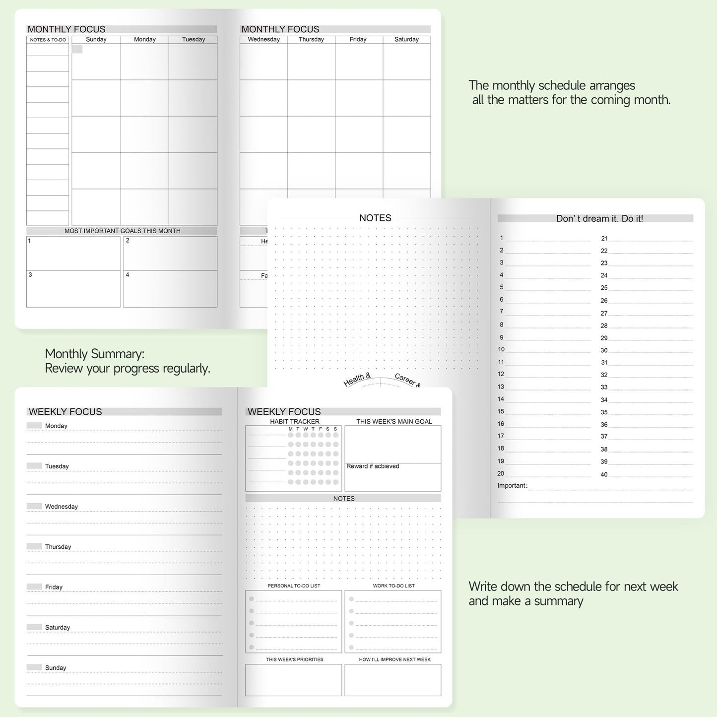SEQES A5 Undated Planner- Leather Cover with goal tracker,full focus And habit To Increase Productivity organizer And Goal Setting & Reflection Journal | Weekly/Monthly Planner (pink)