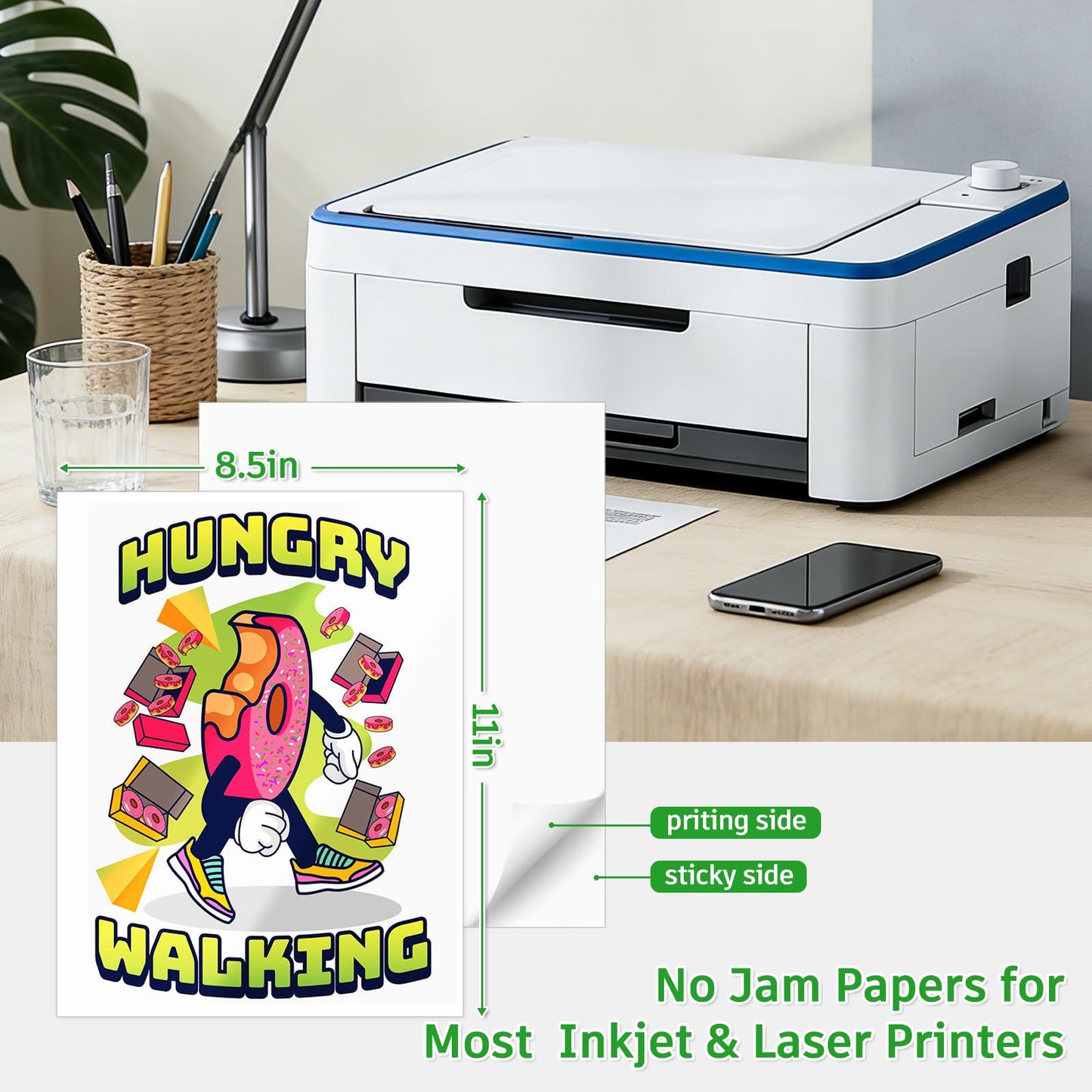 Weliu Glossy Sticker Paper for Inkjet & Laser Printer – 110 Sheets Bulk Pack, Waterproof Self-Adhesive Printable Vinyl Compatible with Cricut, Ideal for Business Labels & DIY Crafts (8.5"x11")