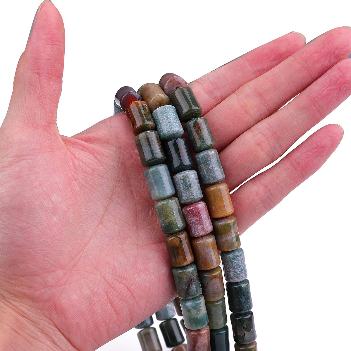 BEADIA Natural Indian Agate Cylinder Stone Loose Semi Gemstone Beads for Jewelry Making 10mmx14mm 38cm