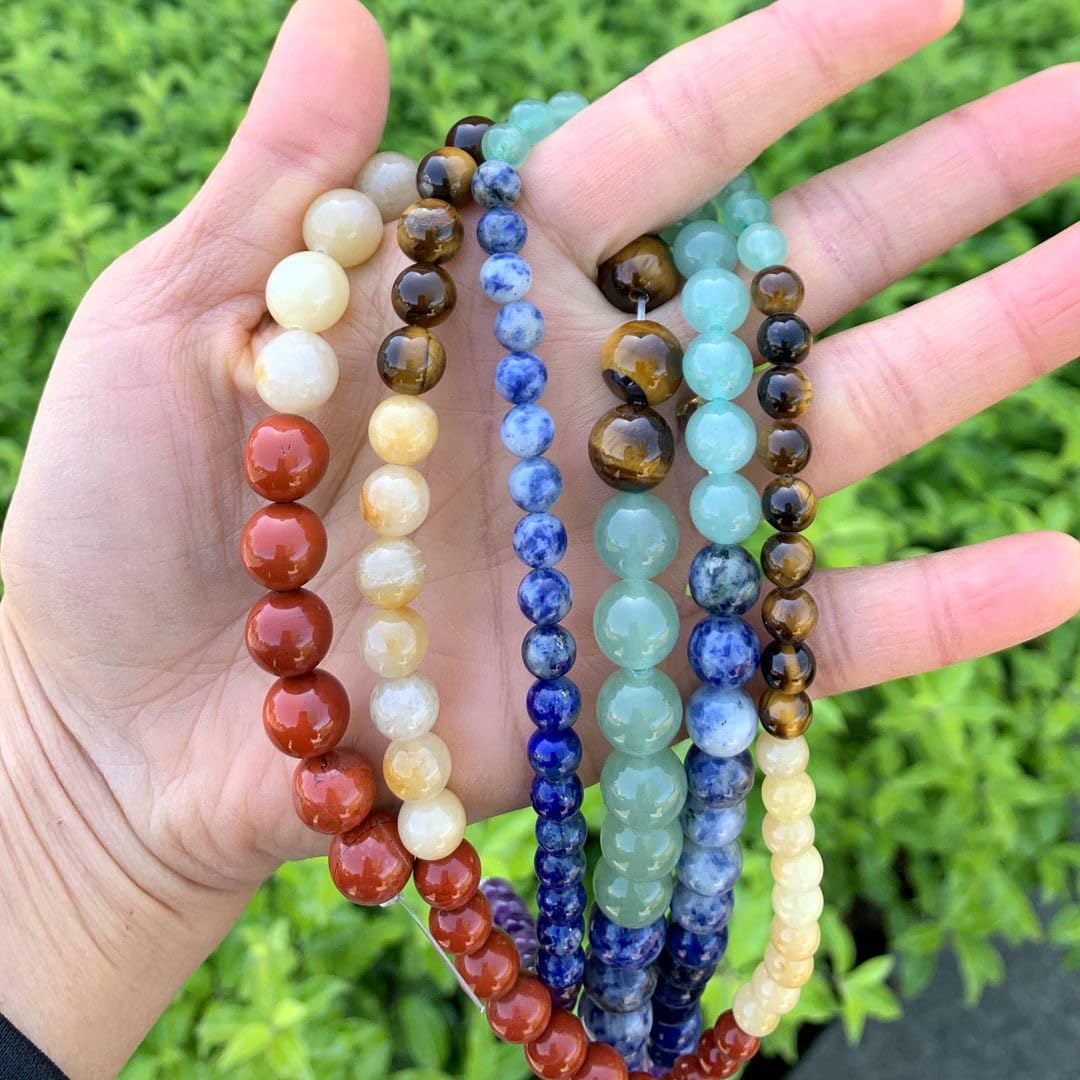120pcs Adabele Natural Multiple Gemstone Amethyst Lapis Lazuli Sodalite Aventurine Tiger Eye Yellow Jade Red Jasper 6mm (0.24 inch) Round Chakra Stone Beads GF35pcs-6