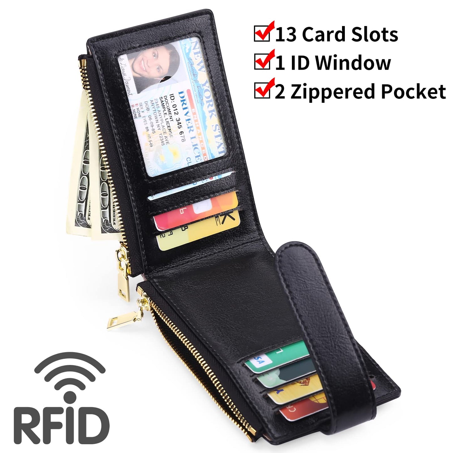 FALAN MULE Air-tag Womens Wallet Genuine Leahter Bifold Credit Card Holder with Built-in Integrated Case