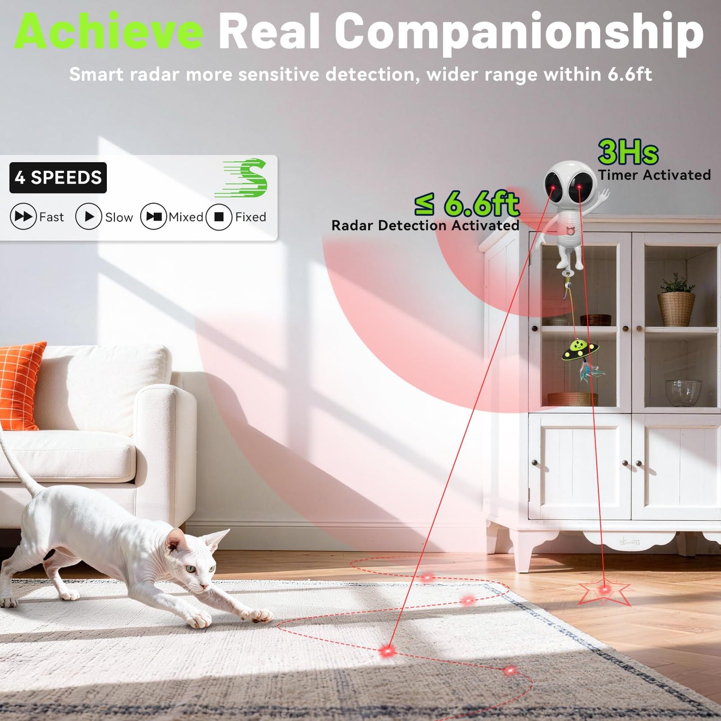 ORSDA Laser Cat Toys for Indoor Cats, 2 in 1 Interactive Automatic Dual Laser & Catnip UFO Dangler for Kitten Toys, Truly Random Trajectory Radar Motion-Activated, Rechargeable 4 Modes, Clamp Design