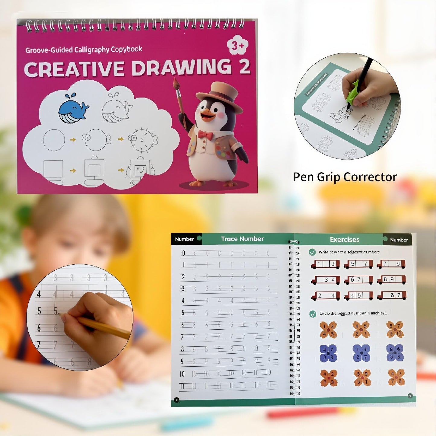 SYHHSEEG Magic Grooved Writing Practice Books for Kids 3-8, Reusable Groove Handwriting Tracing Books with Disappearing Ink, Preschool Kindergarten Homeschool Classroom Supplies (6 PACK)