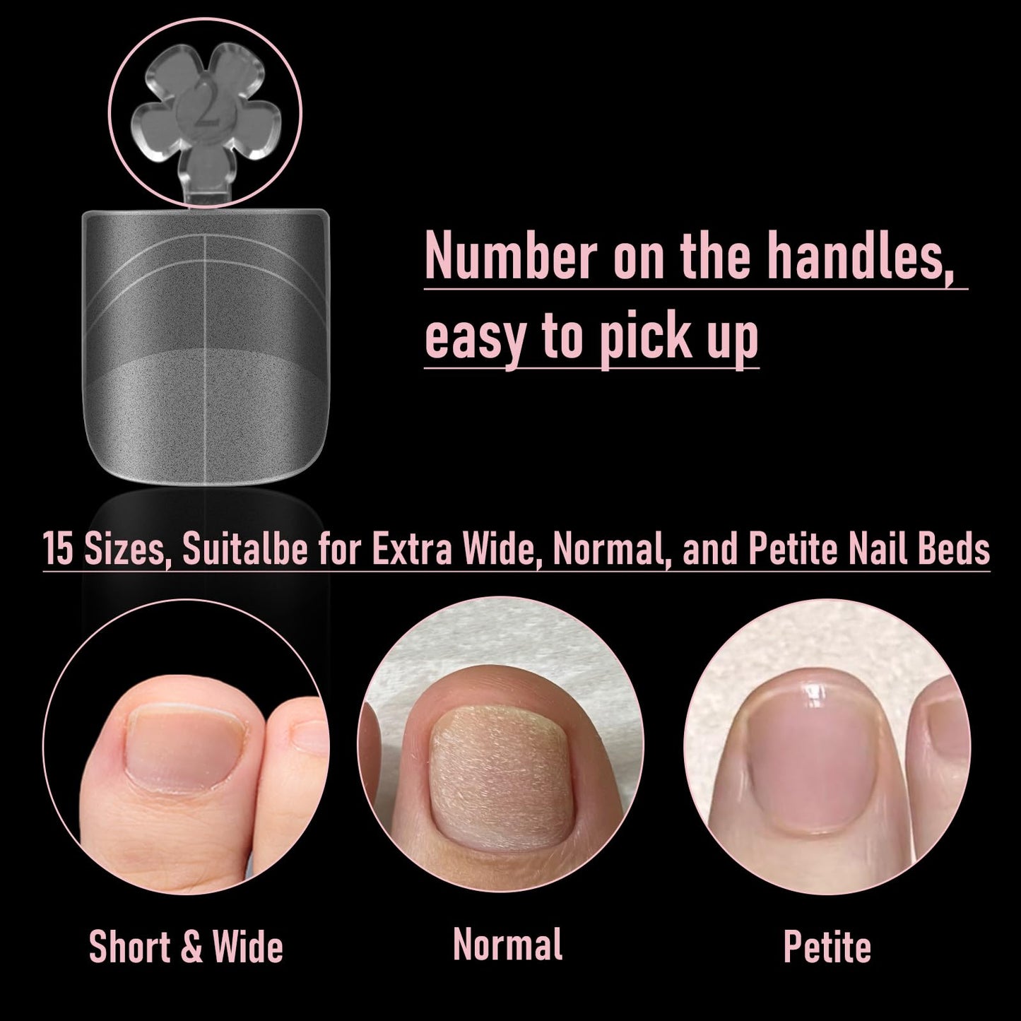 Wellquinn 360pcs Toe Nail Tips with Shaping Guide Lines, Press On Full Cover Toenail Tips for Wide Long Nail Bed, False Toes Extension, Acrylic & Gel Toe Extension Kit Clear 15 Sizes