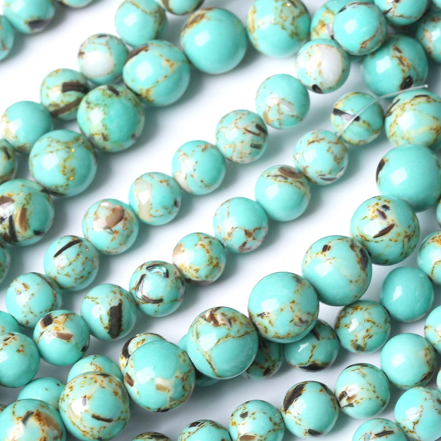 45PCS 8MM Shell Turquoise Beads with Mother-of-Pearl Round Loose Natural Gem Beads for Jewelry Making 15