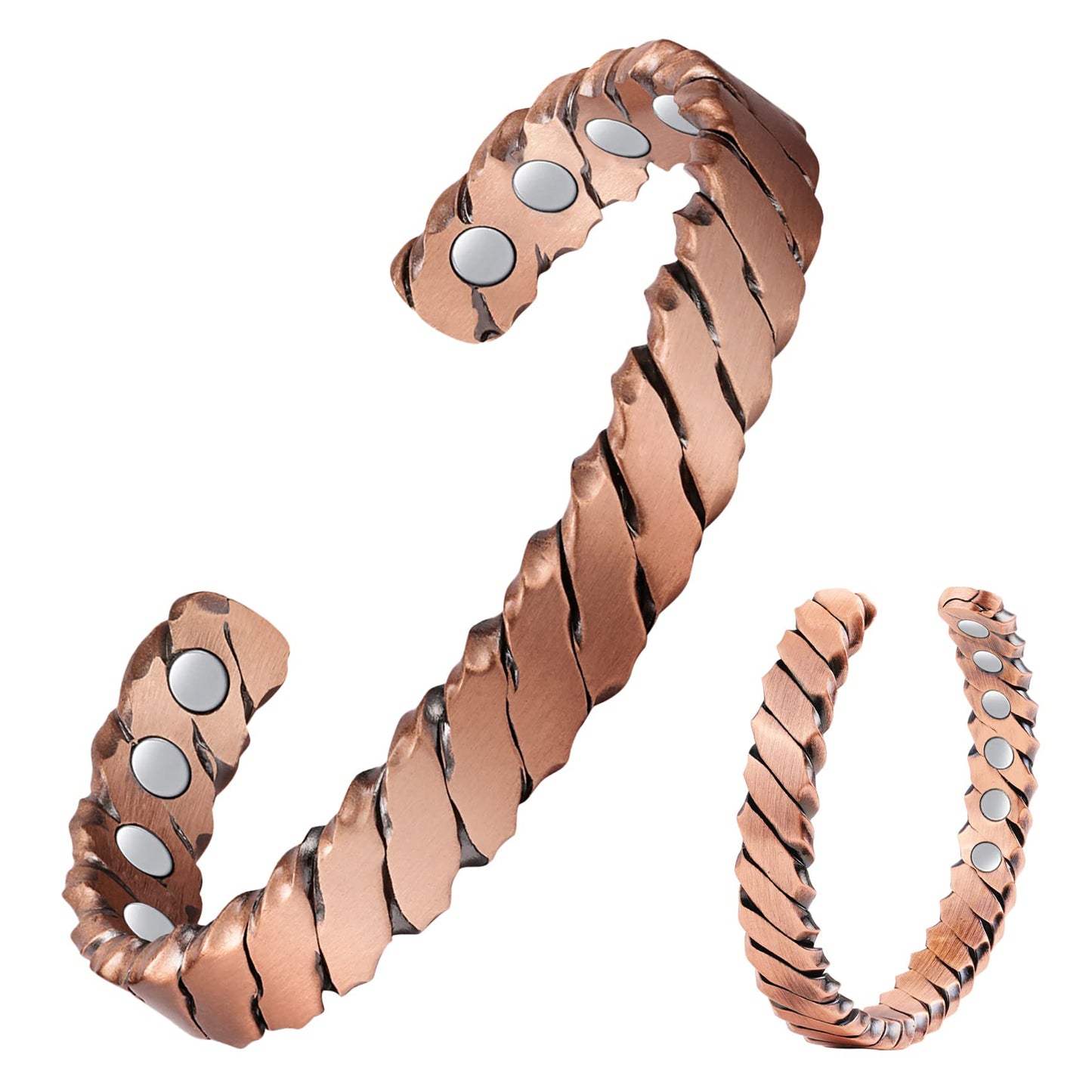 Feraco Copper Bracelets for Men, 12X Strength Pure Copper Magnetic Bracelet for Men with Neodymium Magnets, Adjustable Cuff Bangle (Woven)