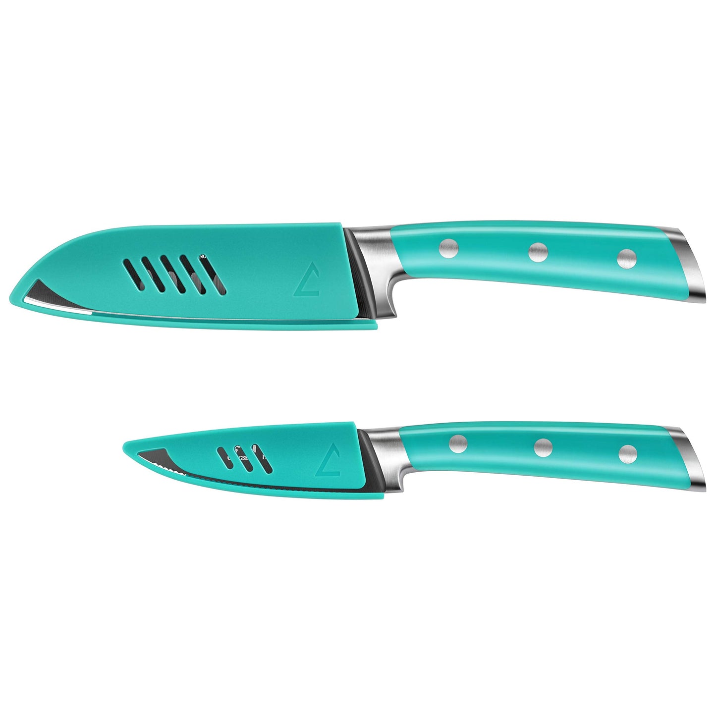 Cangshan S+ Series 1022117 German Steel Forged 2-Piece Titanium Coated Santoku Starter Knife Set with Sheaths, French Teal