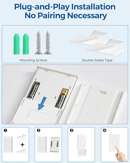 Remote Control Outlet, WILAWELS Wireless Light Switch, Removable Remote Light Switches, On Off Remote Outlet Switch for Lamps, Lights, Fan, Appliance, Expandable, 100ft RF Range, FCC Listed W05RC1106