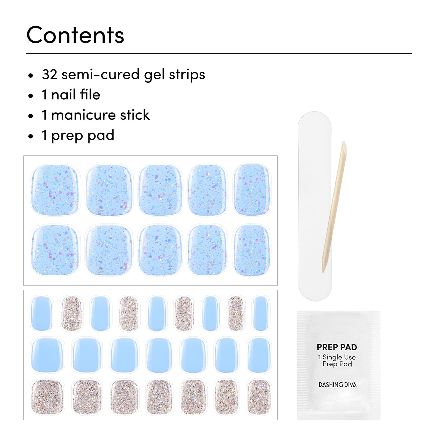 Dashing Diva Glaze Pedicure Nail Strip Set - Blueberry Bliss - Long Lasting, Chip Resistant, Semi-Cured Gel Nail Strips - Summer Gel Set - 4-Piece Pedicure Kit with 32 Strips