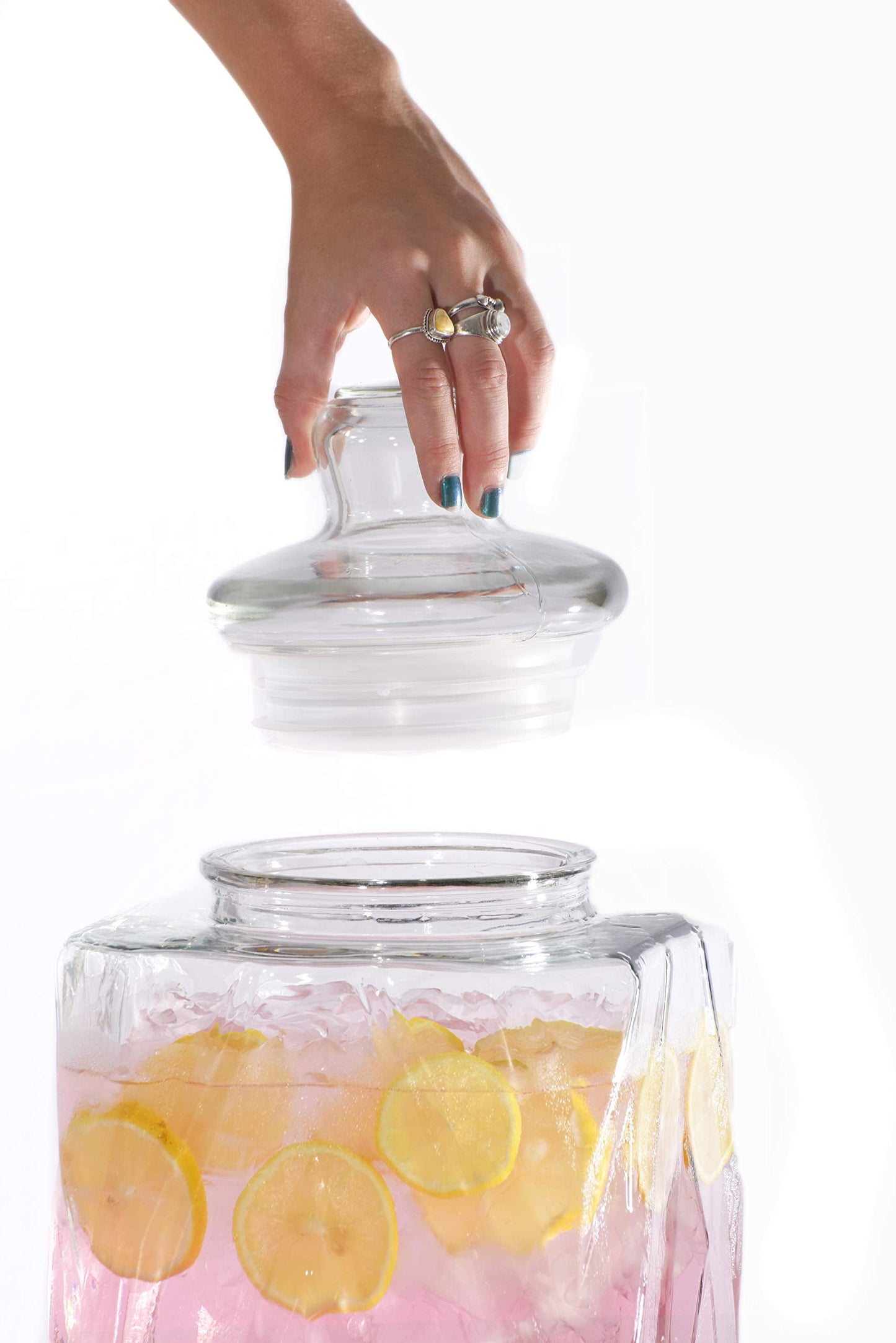 Glacial Ice Design Glass Beverage Dispenser with SS Spigot and Stand - 2.5 Gal