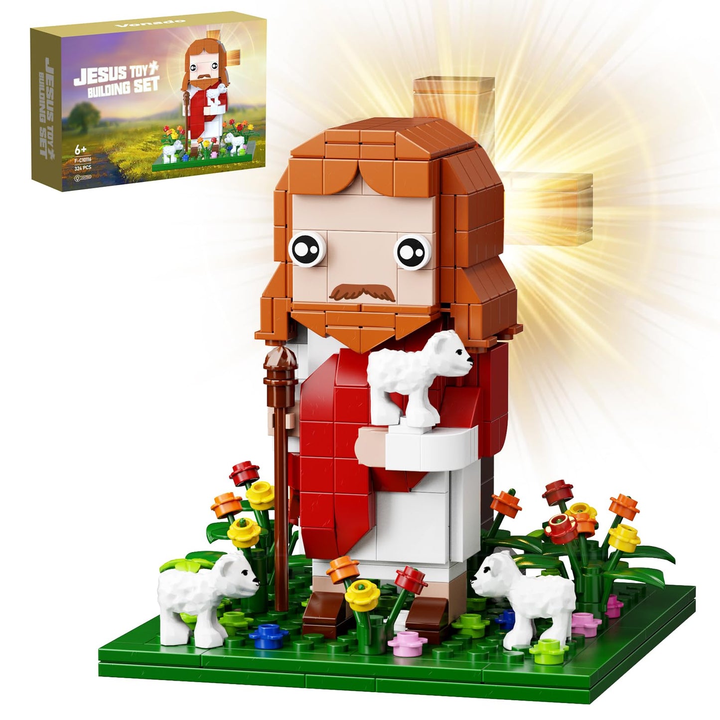 Jesus Building Block Set, The Shepherd God，Compatible with Lego Jesus Building Toy, Bible Story Jesus Figures with LED Light，Easter, Christmas, Christian Gift for Adults and Kids Age 6+(331PCS)