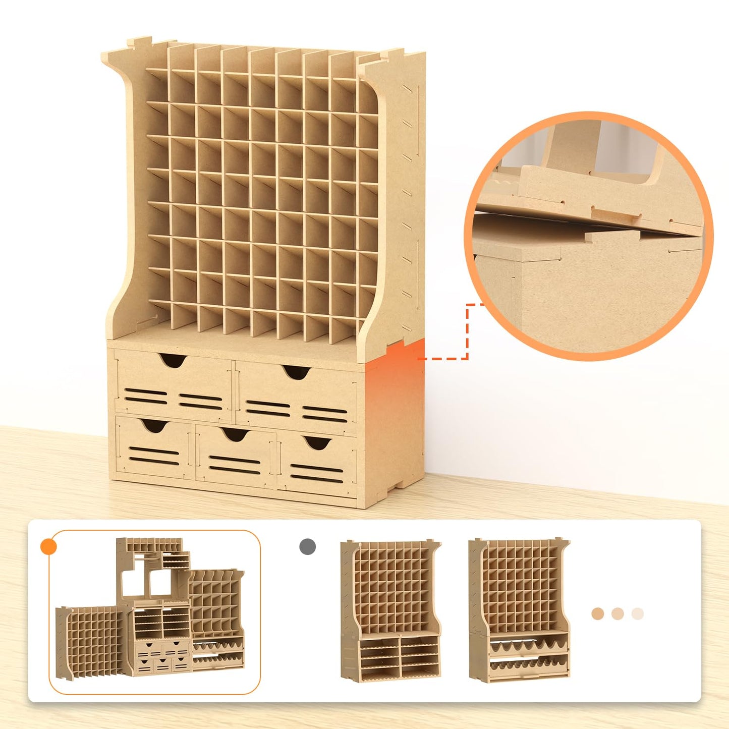 Bucasso Large Capacity Plastic Model Tool Storage Paint Rack - Holds 72 Pieces, Compatible with Vallejo Modular Paint Rack, MDF Material, GK12