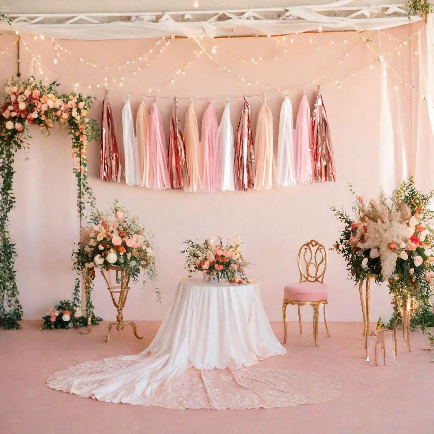 We Moment Tissue Paper Tassels Party Tassel Garland Banner for Party Decorations, DIY Kits,Pink,White,Peach,Rose glod,40 PCS