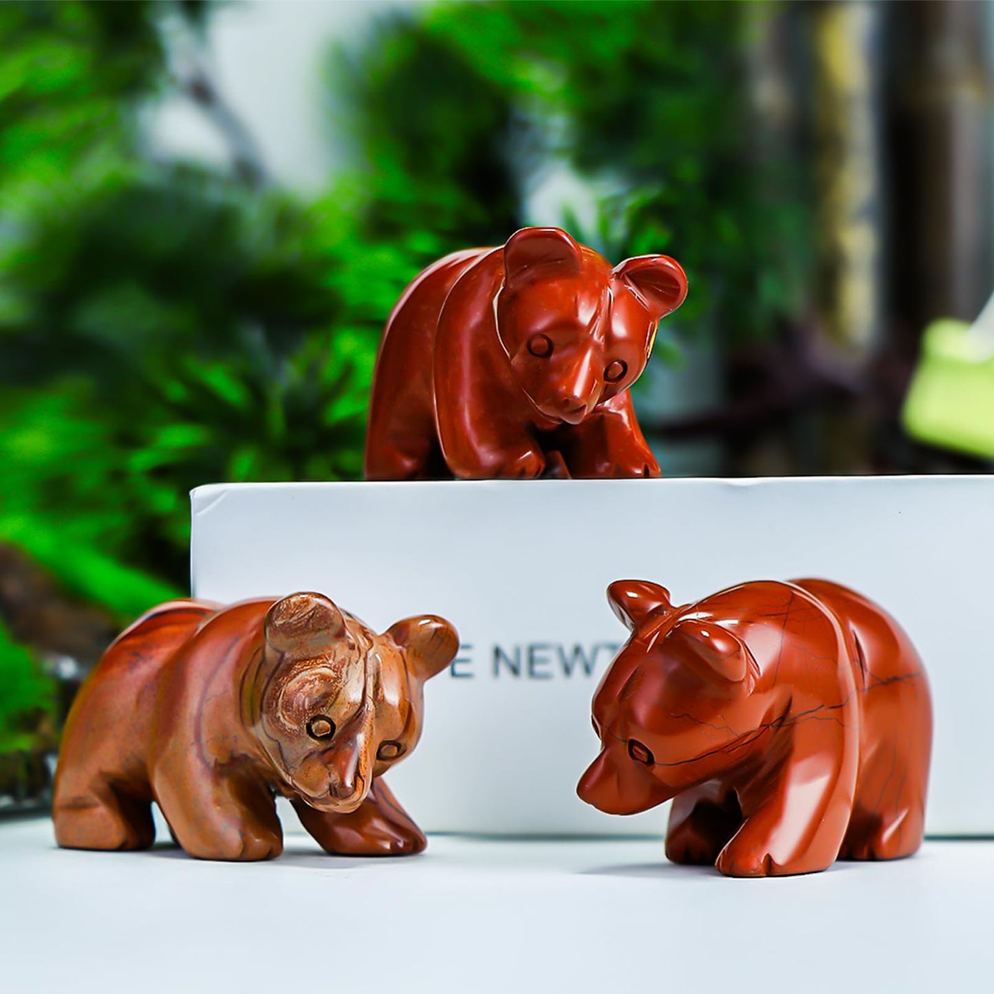 SMQ 2" Crystal Bear Statue, Natural Gemstone Handmade Figurine Sculpture, Healing Crystal Animal Stone Office Home Decor Collectibles Gift (Red Jasper)