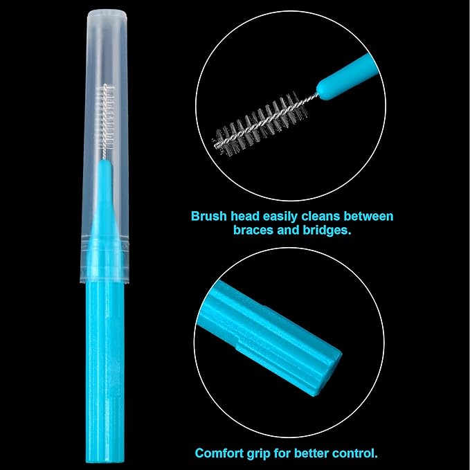 Patelai 100 Pieces Braces Brush for Cleaner Interdental Brush Toothpick Dental Flossing Head Oral Hygiene Flosser Tooth Cleaning Tool(Orange,Yellow, Light Blue, Purple, Grey)