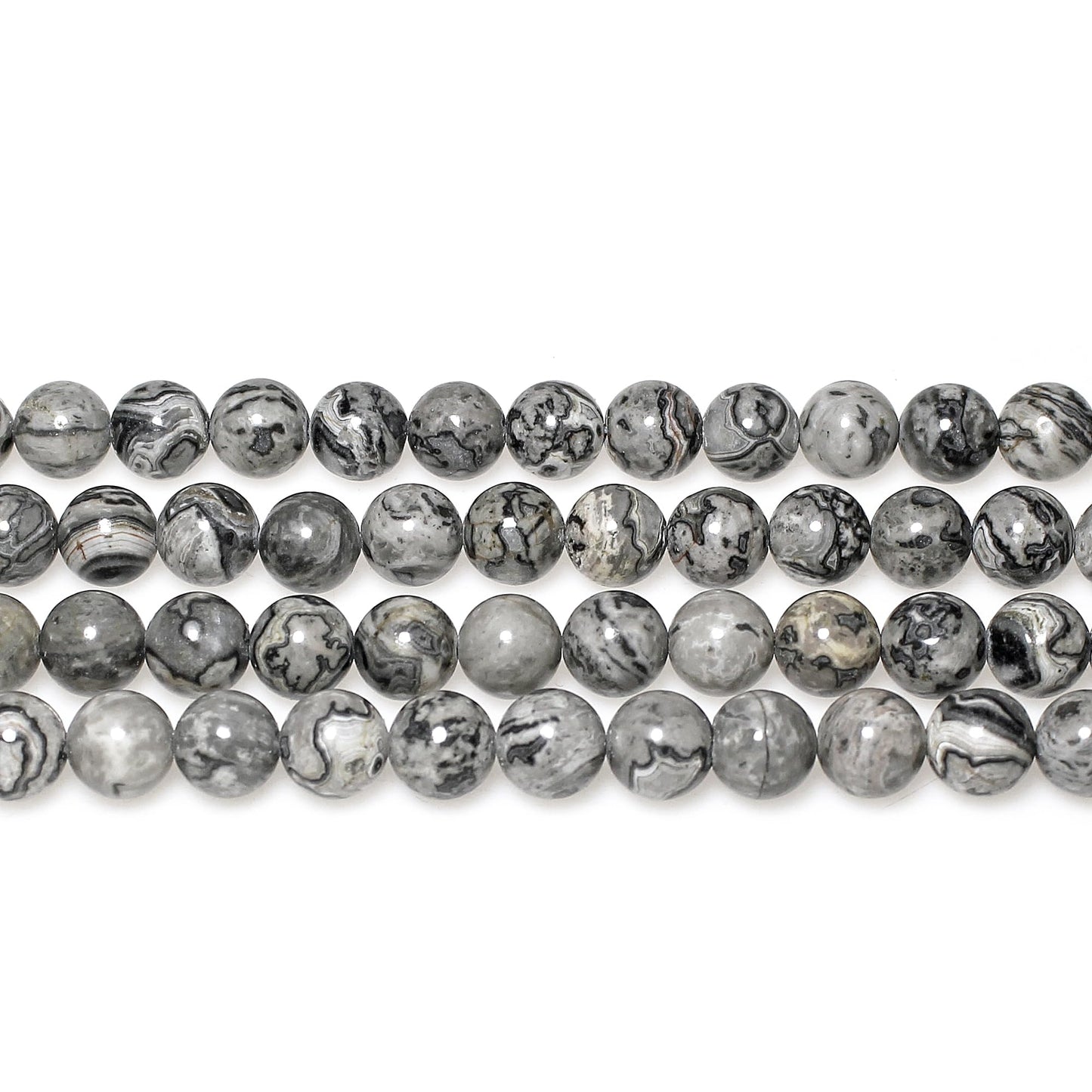 MJDCB AAA Natural Map Stone Beads Gray Picasso Stone Beads for DIY Bracelet Making 15" (10mm)