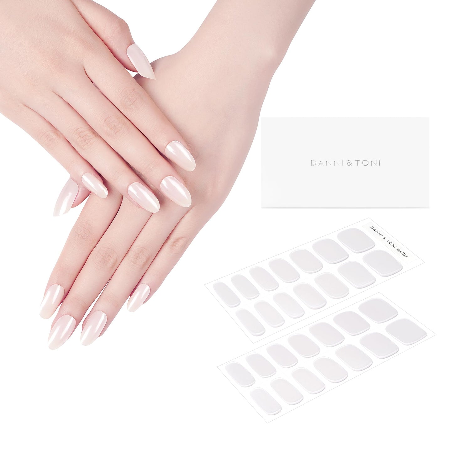 DANNI & TONI Semi Cured Gel Nail Strips Pearl White (Pearl Velocity) Mirror Gel Nail Wraps 28 Stickers